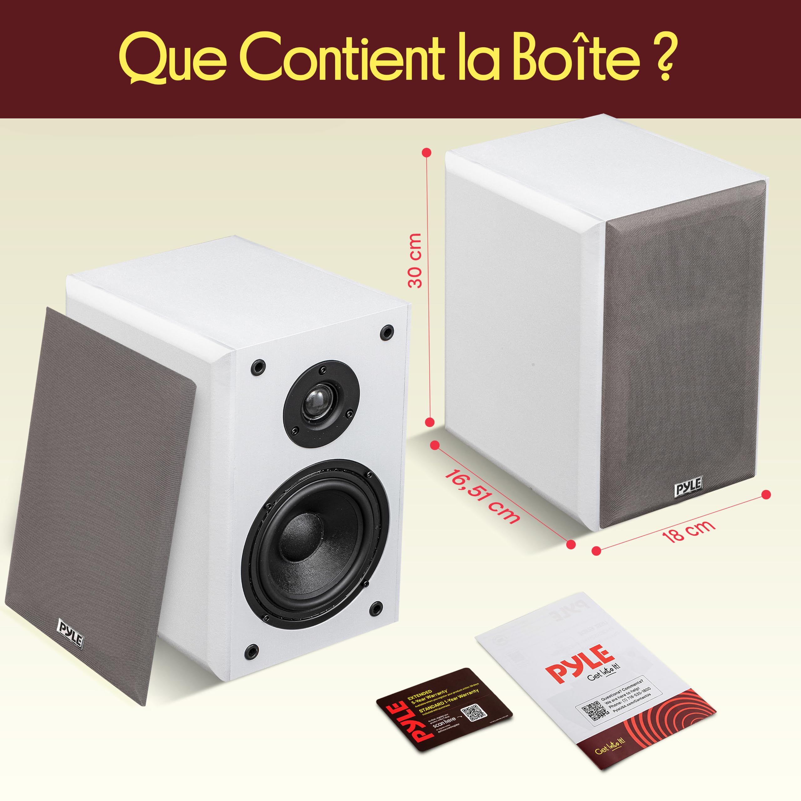 Pyle Paire de Haut-parleurs d'étagère filaires avec Supports de Montage Mural, Home cinéma HiFi bidirectionnel avec cône en Papier, Tweeter à dôme Souple, Design Compact, 29,2 x 19,1 x 24,1 cm, Blanc
