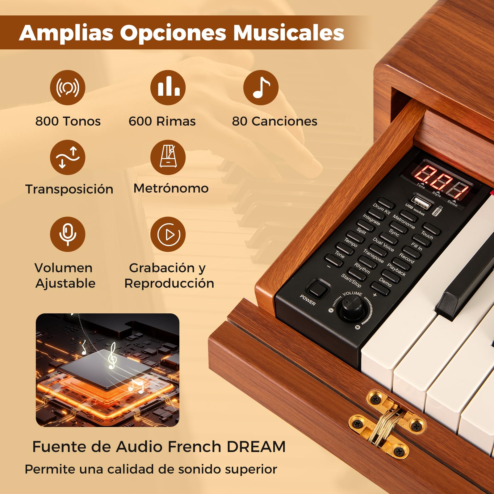GOPLUS Piano Eléctrico de Tamaño Completo 88 Teclas Pesadas, Teclado de Piano Digital con Acción de Martillo Graduada, 3 Pedales, Conexión MIDI y Atril Desmontable, para Principiantes, Marrón