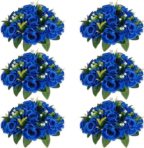 NUPTIO Arreglo de Ramo de Bolas de Flores - 6 Piezas de 9.5 Pulgadas de Diámetro Bolas de Flores Falsas Rosas Azul Rey para Centros de Mesa Mesas -