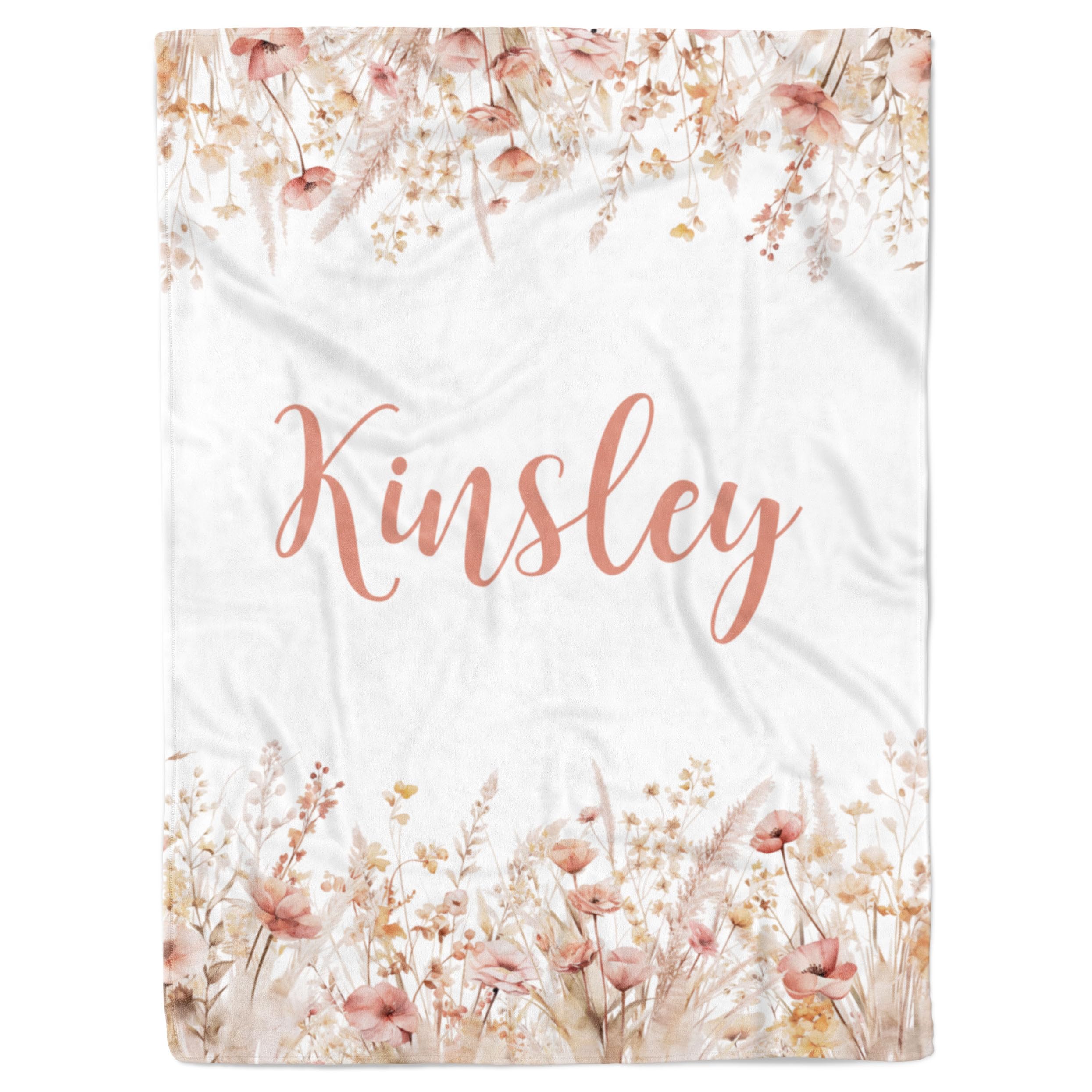 Personalized Baby Girl Blanket - Boho Floral Print, 30x40 Inch, Soft Minky Fleece (Mint Dotted Back)