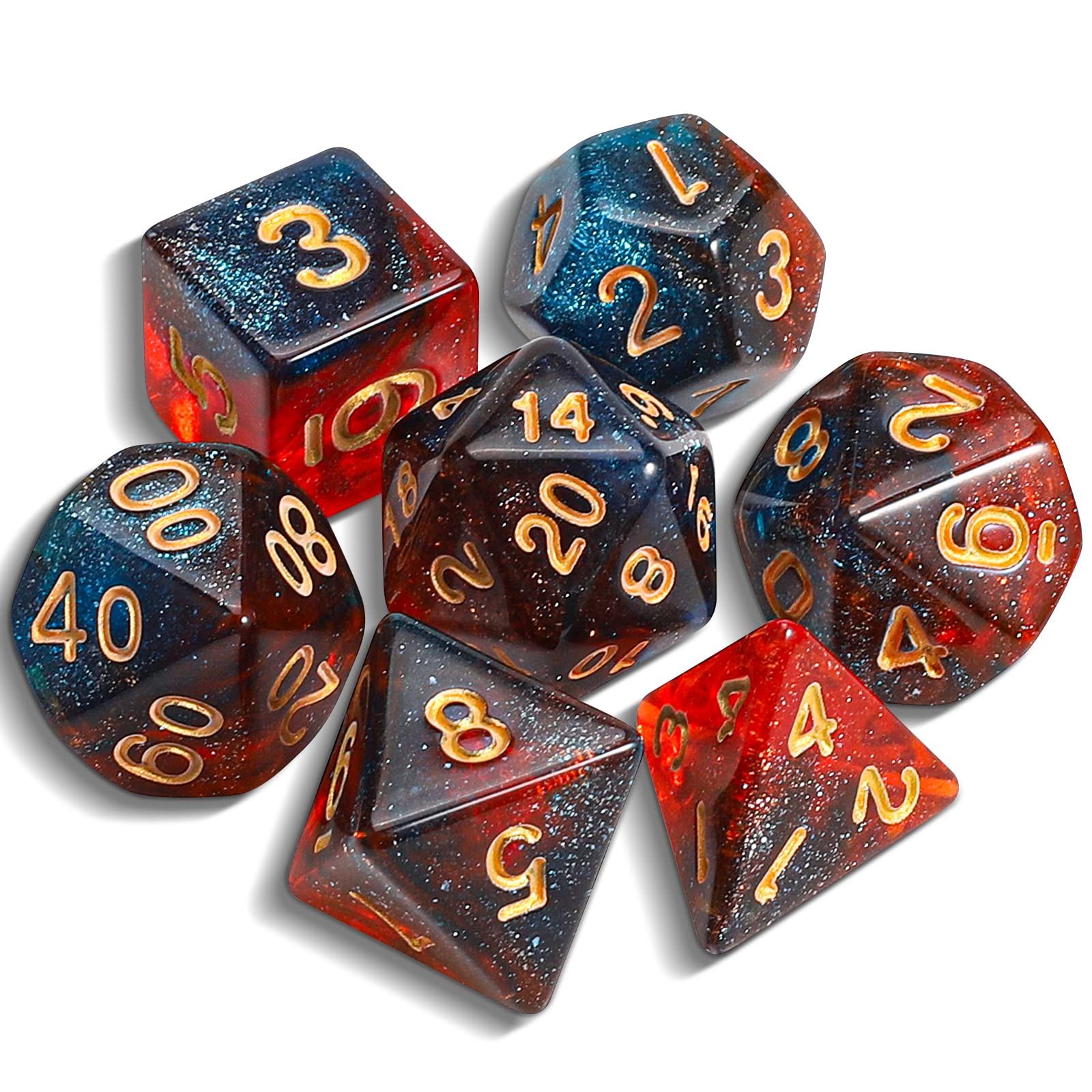 QMAY DND Dice Polyedrisches Würfel Set - 7 Stück für Dungeon und Dragons MTG RPG D&D D20, D12, D10, D%, D8, D6, D4 (Lila gemischtes Silber)