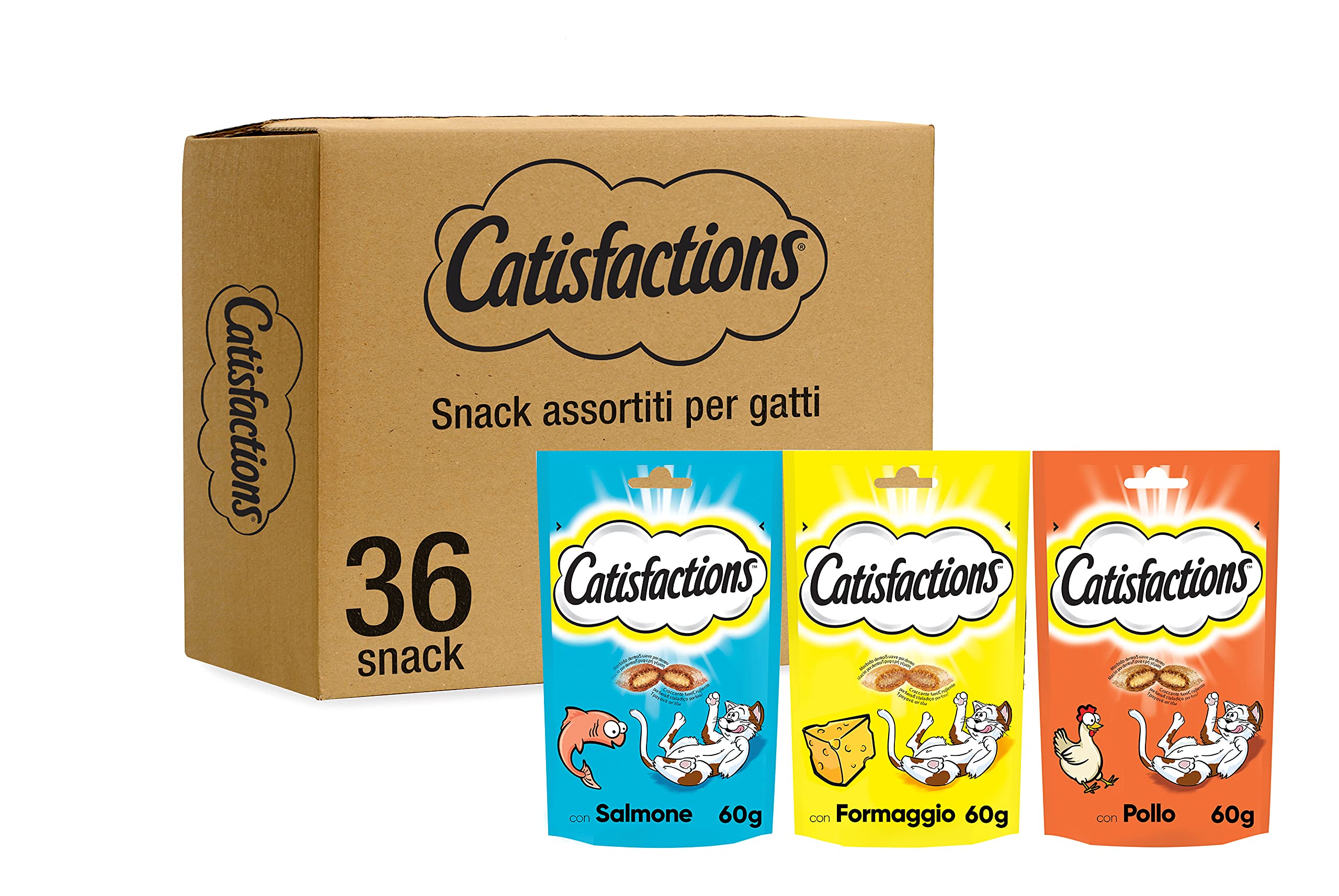 Catisfactions Verschiedene Snacks für Katzen, gemischte Box mit 3 Geschmacksrichtungen, 36 Stück