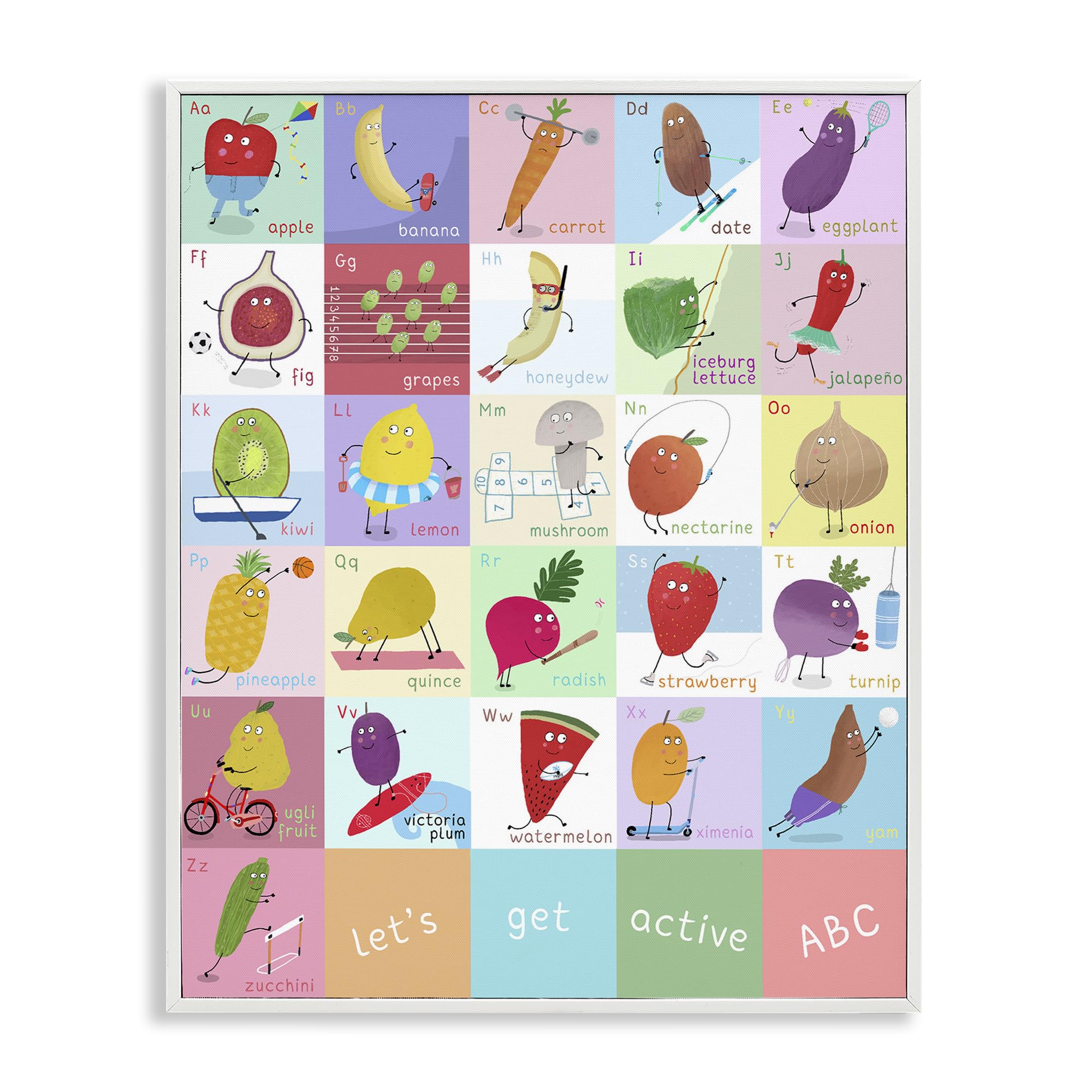 Stupell Industries Coastal White (Textured) 'Let's Get Active Abc's'| Framed Giclee Art
