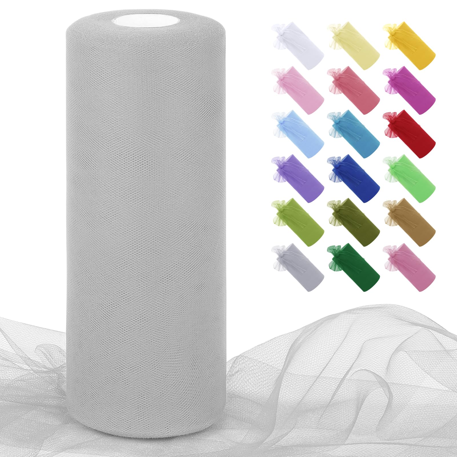 Uiopa Light Grey Tulle Fabric Roll 30cm x 91m Polyester Netting Fabric Mesh Tulle Ribbon for Tutu Skirts, Gift Wrapping, Birthday/Party/Wedding Decoration, DIY Projects