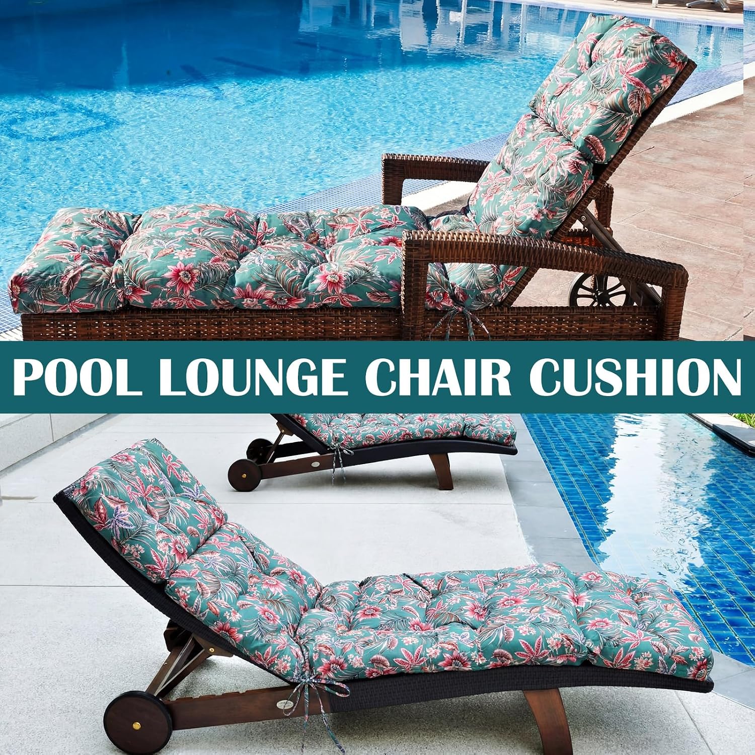 Youyole 2 Pcs Outdoor Chaise Lounge Chair Cushion 75.1 x 22.8 x 4.7 Inches Replacement Modern Tufted Chaise Cushion for Outdoor Furniture Patio Pool with Ties, Hawaiian Tropical Flowers image 4