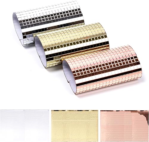 Keadic 3600 espejos autoadhesivos, azulejos de mosaico, dorado plateado y oro rosa, espejo cuadrado de vidrio real, azulejos de espejo de bola de