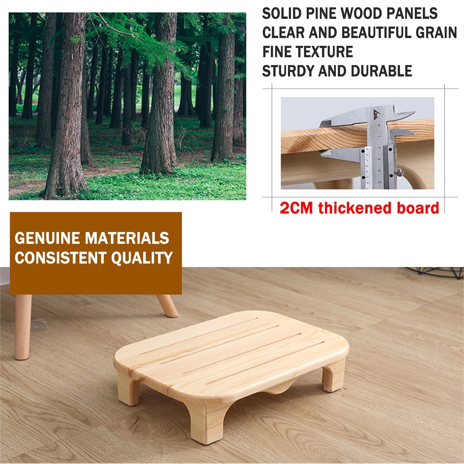 Fußhocker, One Step Hocker, Massivholzmaterial, poliert und abgerundet(Wood Color)