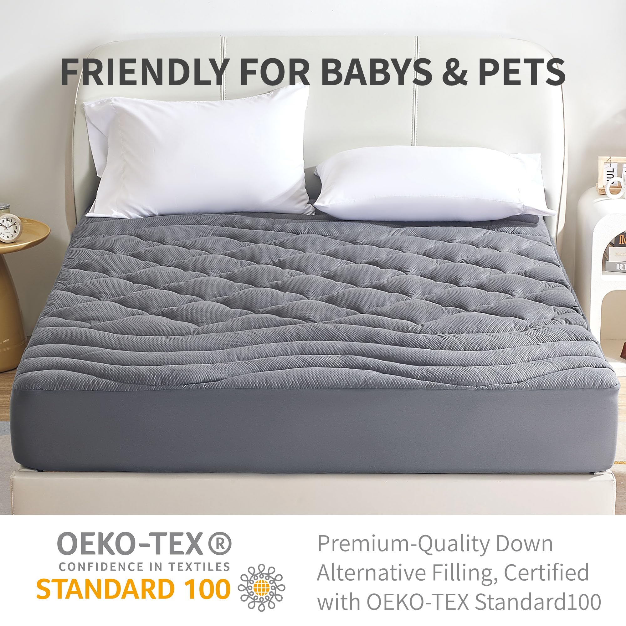 Protector de colchón impermeable, cubrecolchón tamaño Queen con bolsillo profundo de hasta 21 pulgadas, de microfibra, ajustable, impermeable, transpirable, lavable a máquina, color gris 3