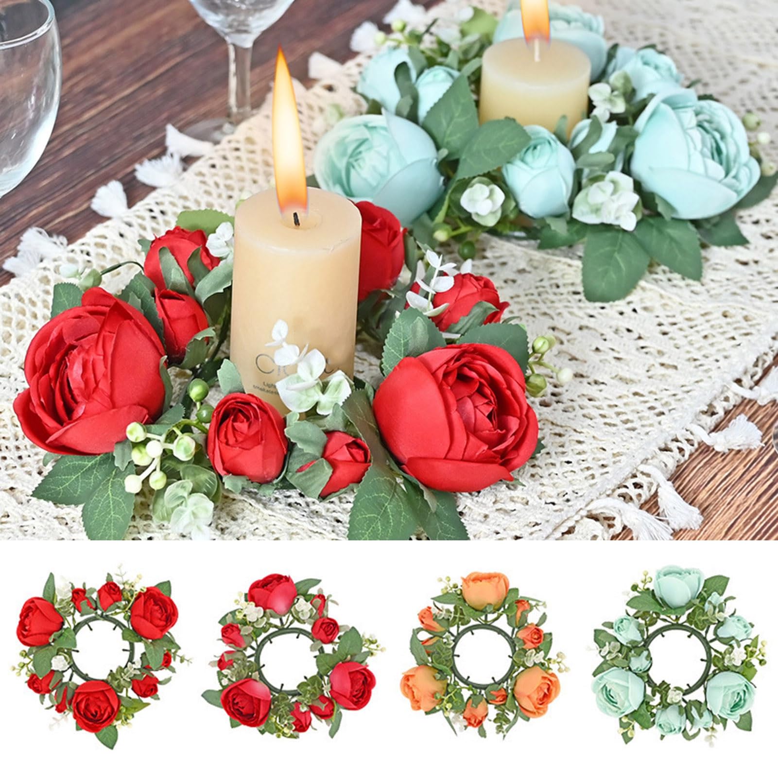 Anelli Per Candele Floreali Con Ortensie - Mini Ghirlanda 25,4 Cm Per Pilastri - Fiori Finti In Seta - Decorazioni Per Matrimoni E Casa - Bianco - 2
