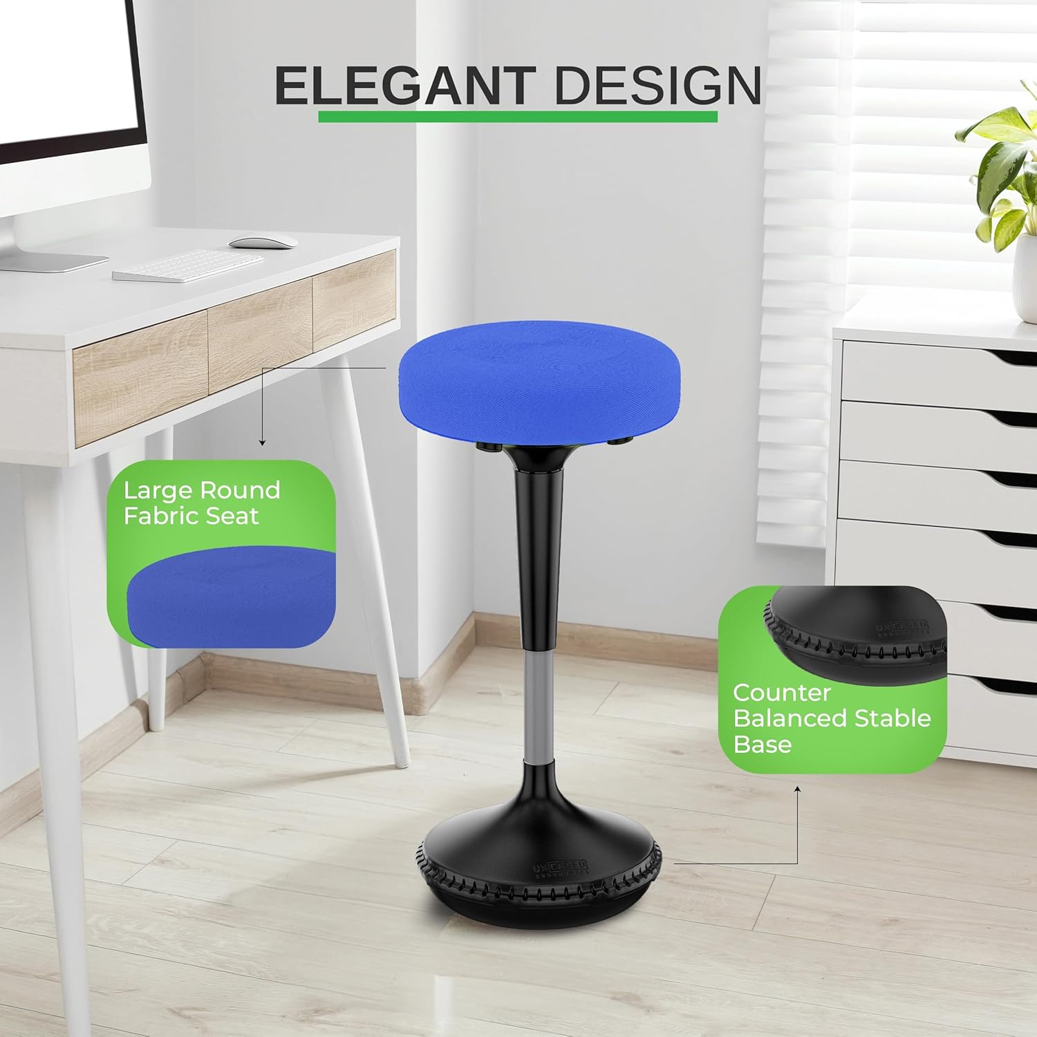 Uncaged Ergonomics Wobble Stool – Height Adjustable (23–33") Ergonomic Standing Desk Chair, Flexible Seating for Office, Classroom, and Active Sitting - Blue