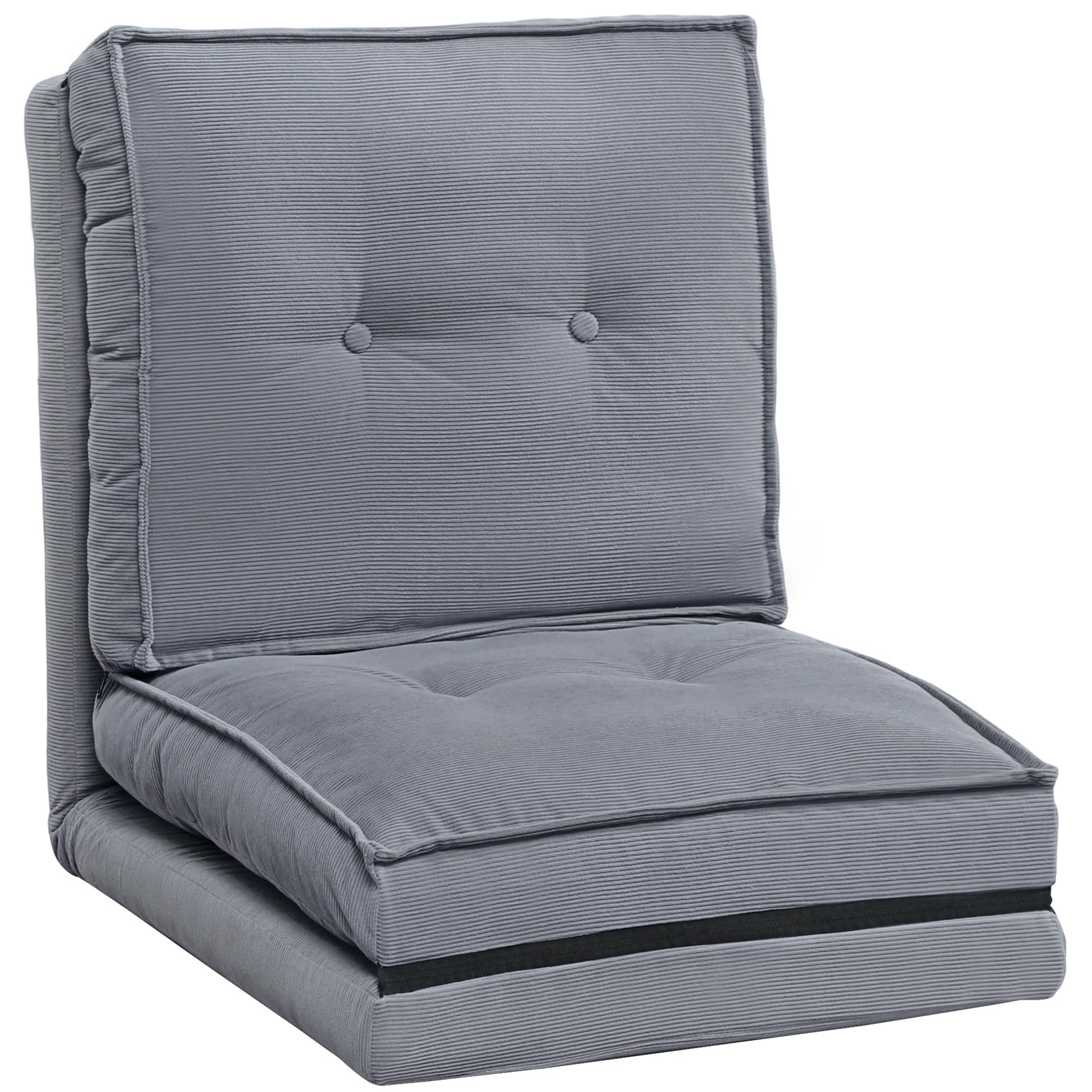 HOMCOM Sillón plegable de pana con colchón suave, respaldo ajustable en 5 posiciones, sofá cama acolchado para salón, oficina, dormitorio, 59 x 230 x 15 cm, color gris