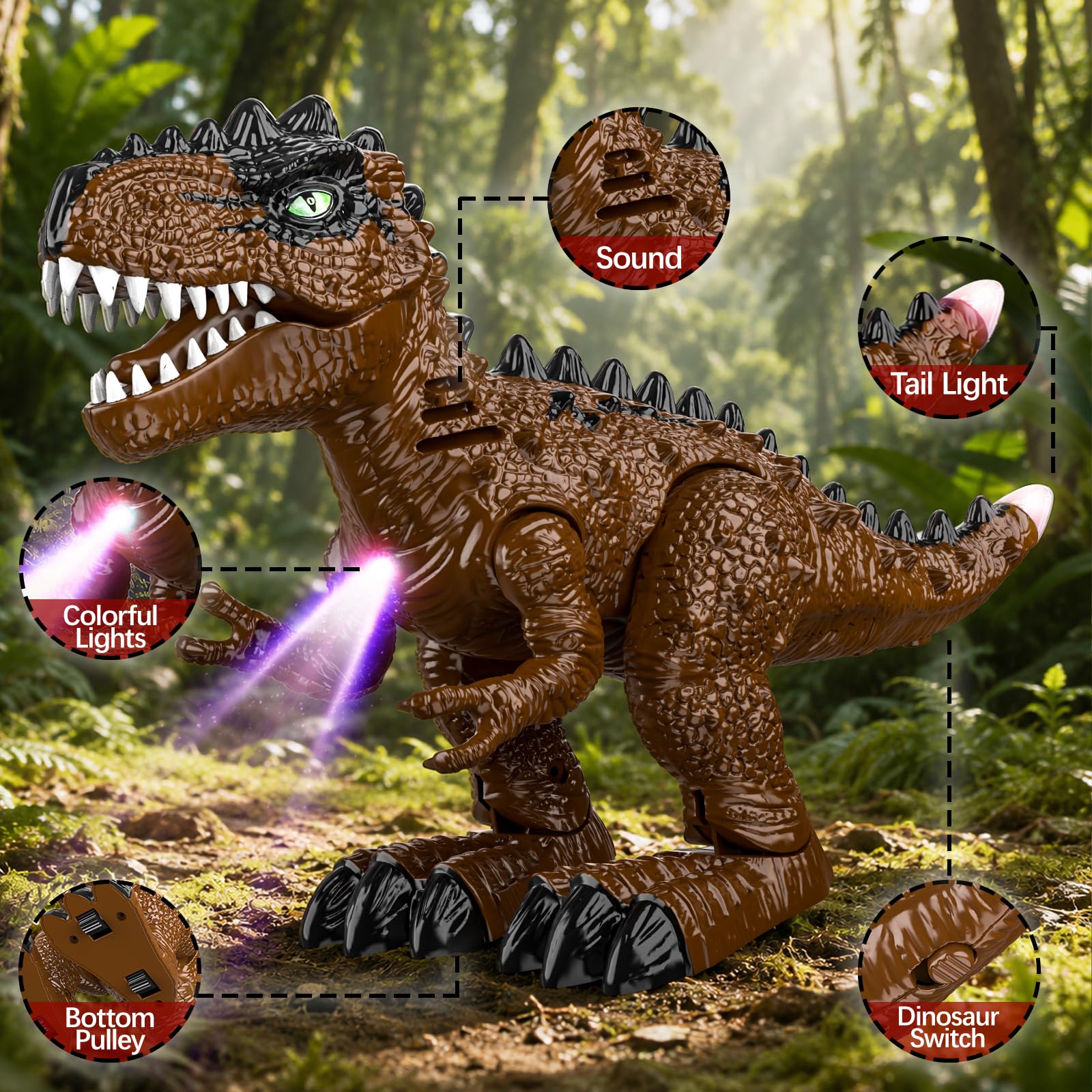 3 Pezzi Giocattoli Dinosauri per Bambini 3-7 Anni, Robot Elettrico Camminante con Suoni e Luci LED, Set T-Rex Brachiosauro Stegosauro, Regalo di Compleanno Bambino Bambina