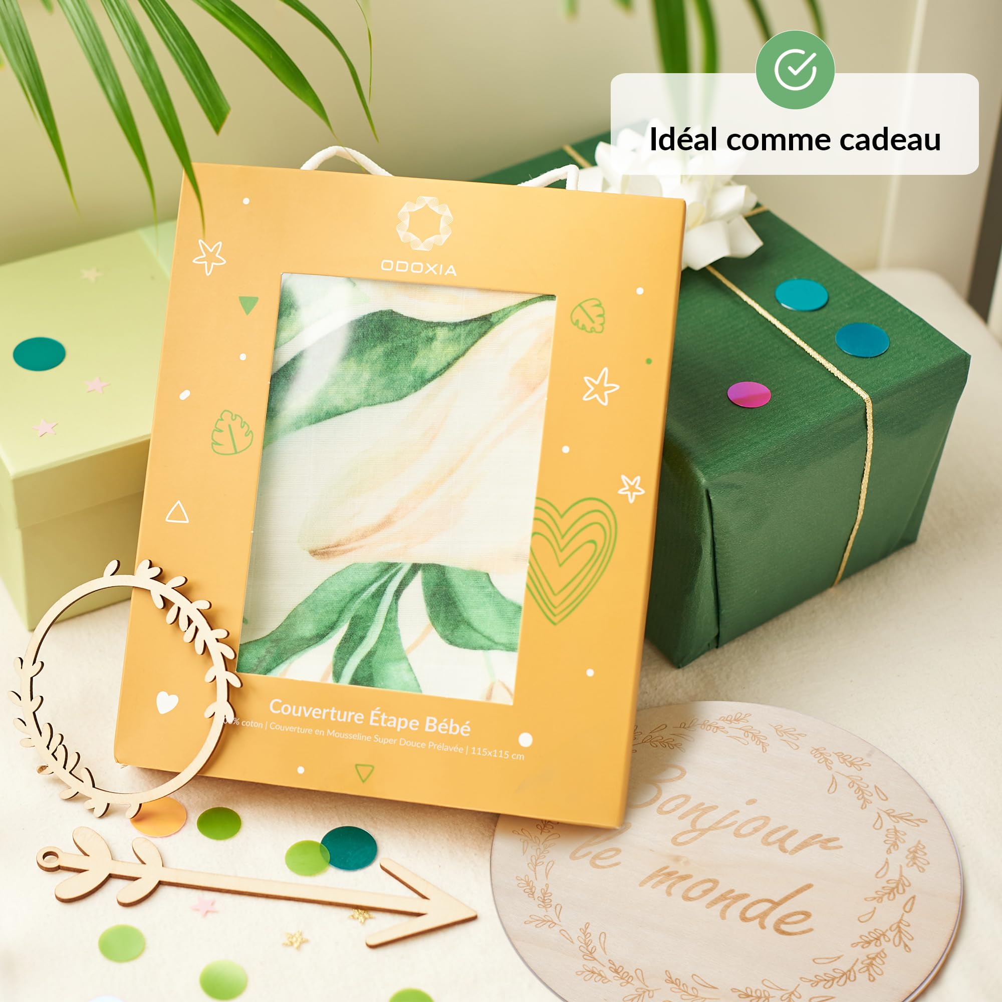 Coperta Mesi Neonato ODOXIA - Tappetino Rotondo Con Cornici Legno Per Foto, Regalo Baby Shower - Foto 5