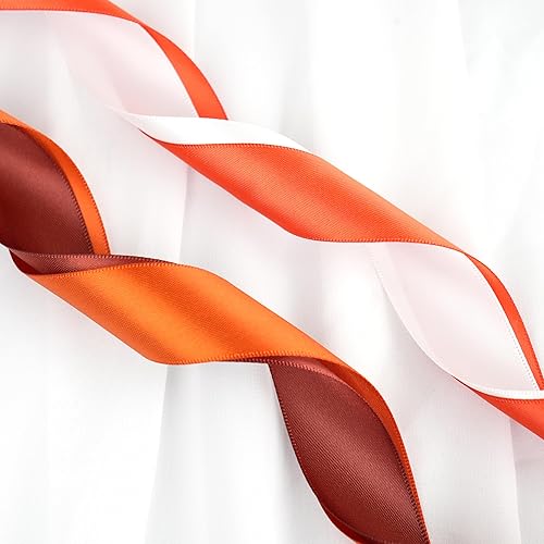 Miniatura 6 de Cinta de terracota de 1 pulgada, 6 rollos de cinta de satén surtido de naranja quemado para bodas, fiestas de fiestas, envoltura de regalos, lazos