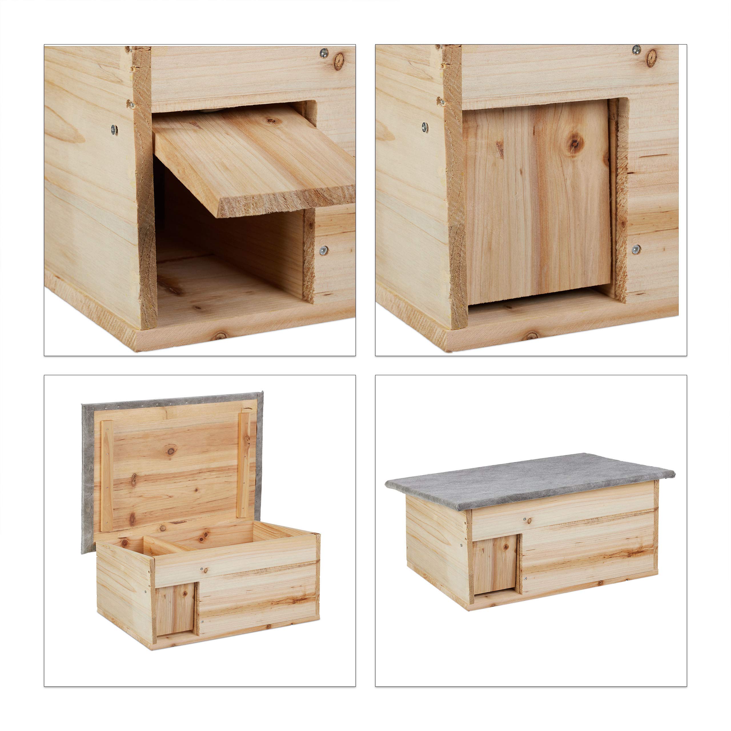 Relaxdays Casetta per Ricci, Resistente alle Intemperie, Riparo dai Predatori, Rifugio per Roditori, 21x46x34 cm, Legno