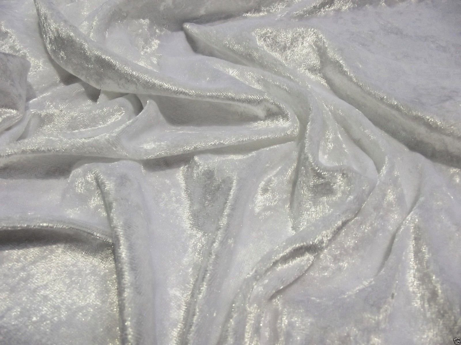 Crs Fur Fabrics White Crushed Velvet Velour Fabric Material - 1Mtr - 150Cmx100cm