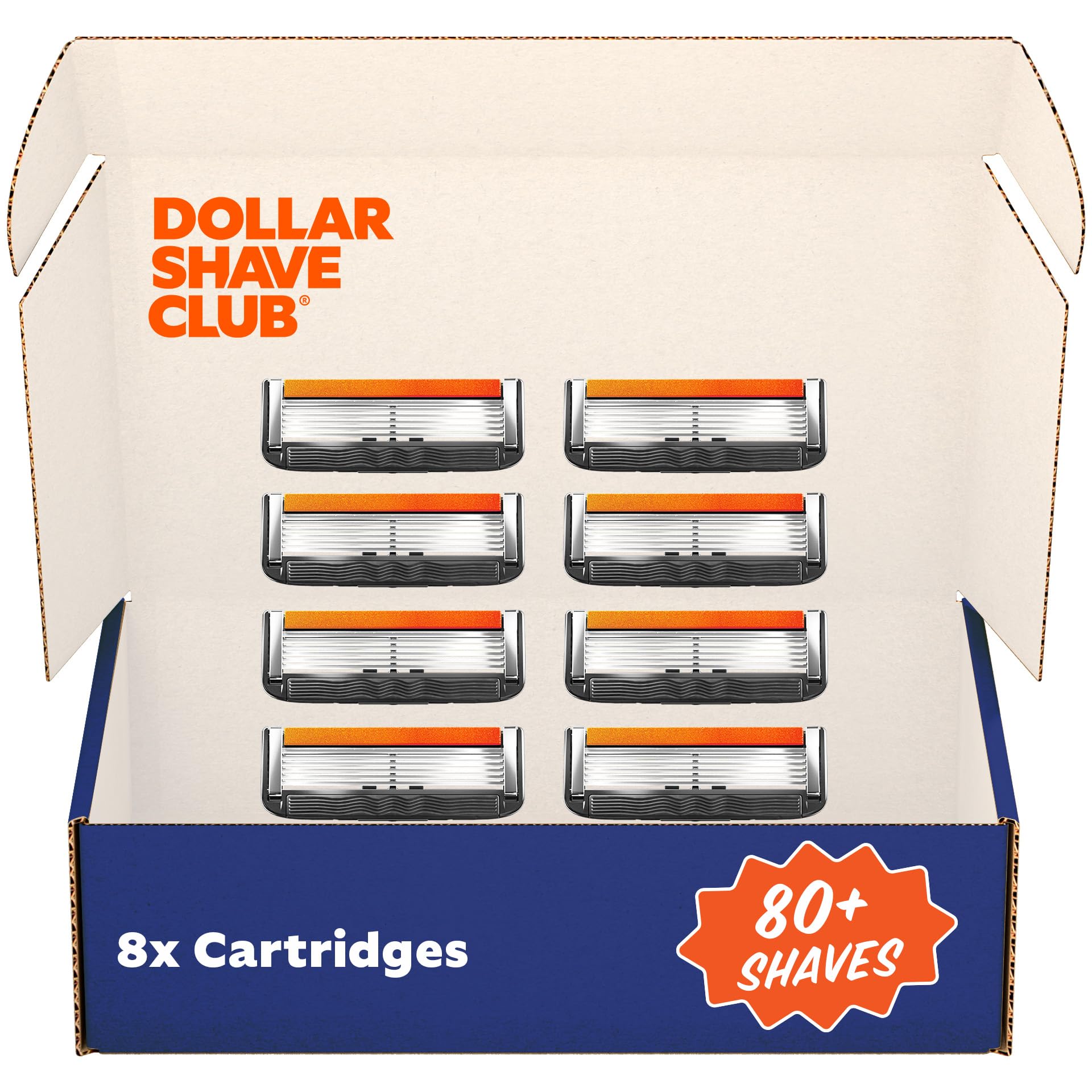 Dollar Shave Club6-Blade Razor Refill Cartridges, Silver/Blue, 8 Count