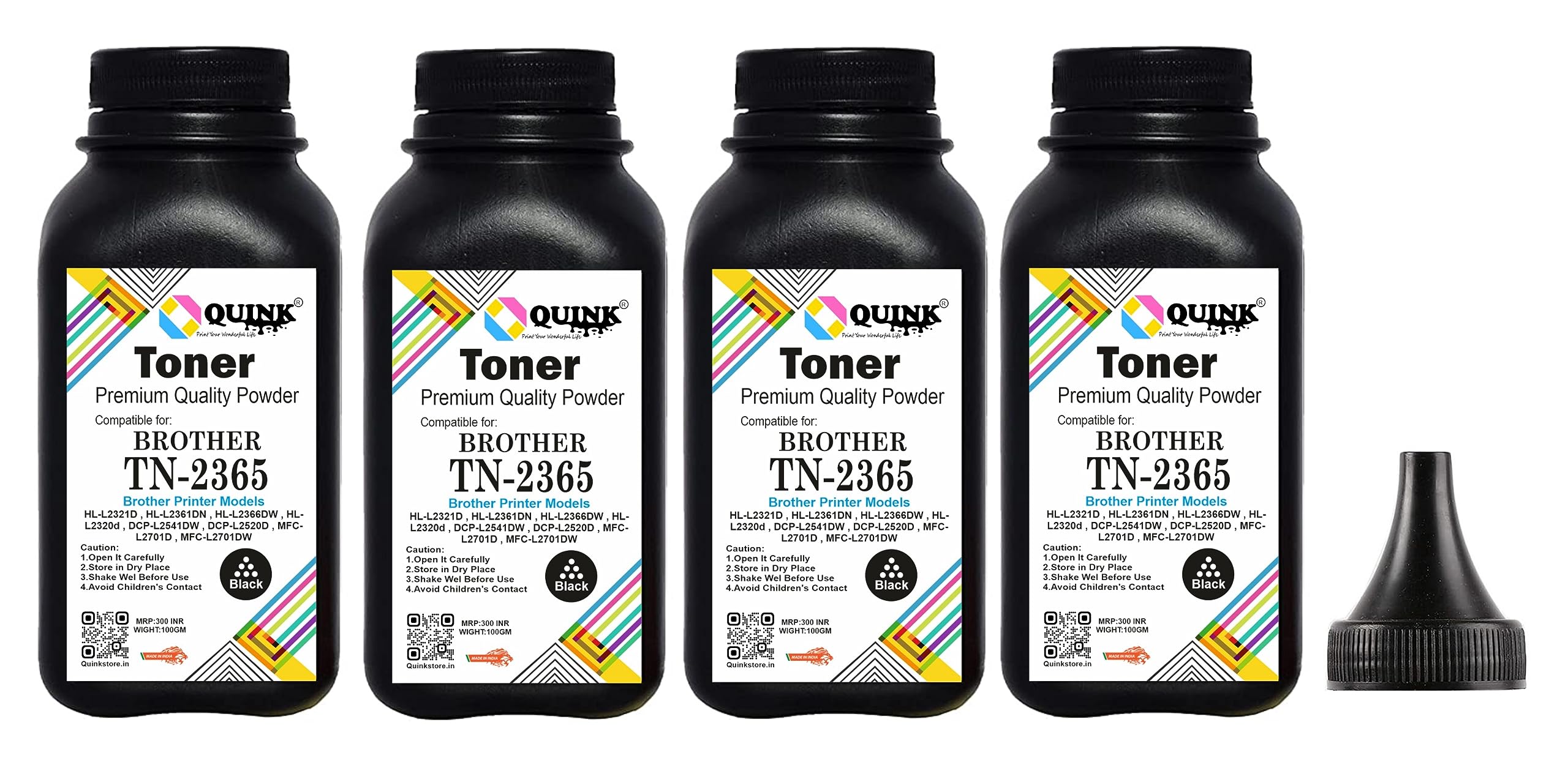 QUINK Toner Powder for Brother TN-2365 Toner Cartridge Compatible for Brother HL-L2321D, L2361DN, L2366DW, L2320d, DCP-L2541DW, L2520D, MFC-L2701D, L2701DW (Powder 4pc)
