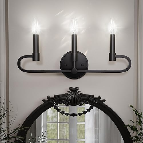 Lámpara de tocador de baño, 3 luces negras mate, apliques de pared para baño, accesorios de iluminación de baño sobre espejo para sala de estar,
