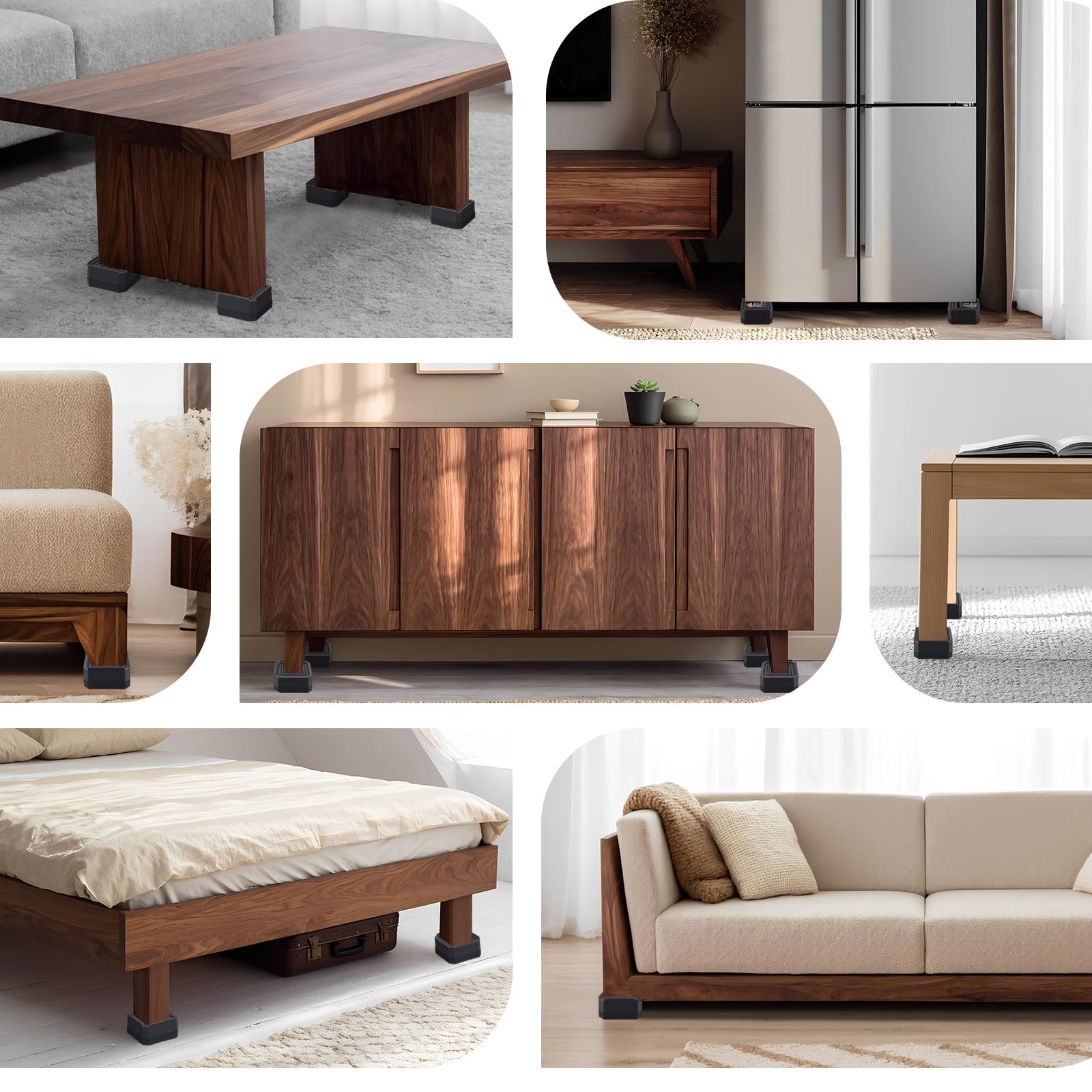 ANNKUT Elevadores de muebles de cama resistentes, bloques de soporte rectangulares ajustables para camas, escritorios, sofás, sillas, elevación de hasta 1.5 pulgadas, soporta hasta 4000 libras (negro)
