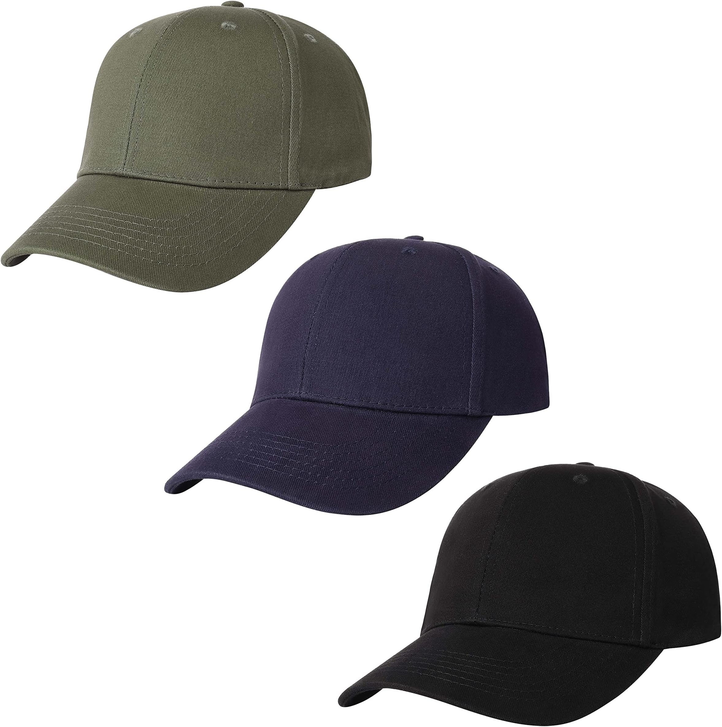 AOSMI 3 Pack Plain Cotton Strapback Baseball Hat Adjustable One Size Fits Most Low Profile Blank Team Ball Caps for Men Women