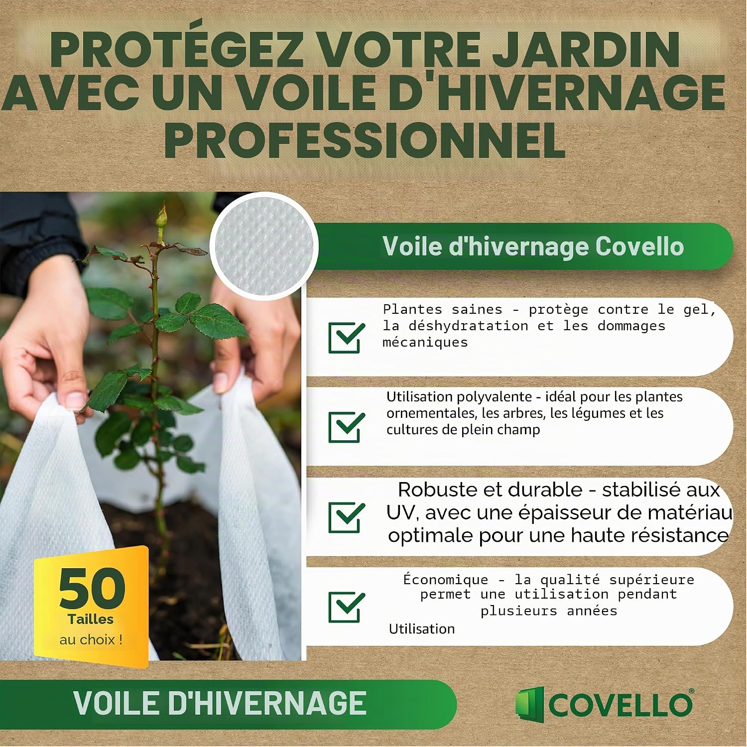 Covello Voile d'Hivernage pour Plantes et Cultures, Voile Hivernage Exterieur 50g/m², Protection UV Respirante, Voile hivernage 10m x 1,6m = 16m² — vue 3