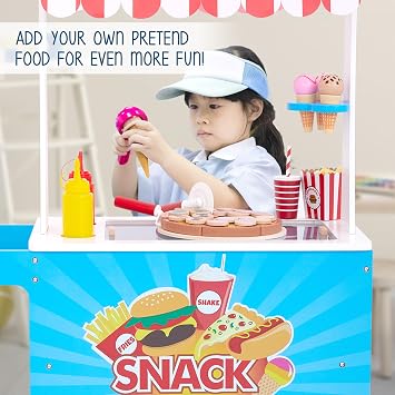Lil' Jumbl Play Cart, Wooden Snack Cart Playset, 125+ Food Accessories