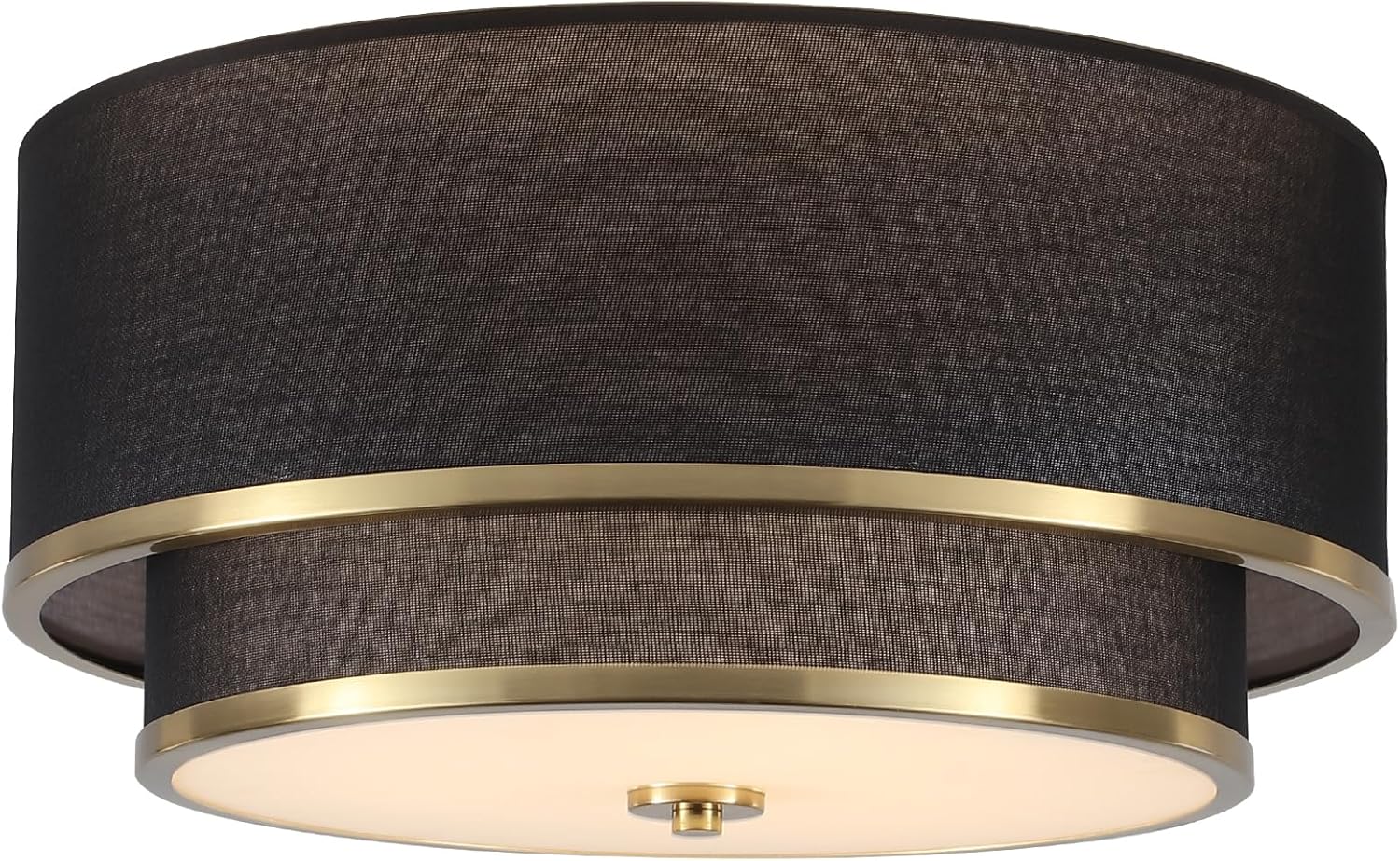 Luupyia 15.75 Inches Drum Ceiling Light Black and Gold, 3-Lights Fabric Simple Semi Flush Mount Ceiling Lights with Double Fabric Shade, Drum Overhead lighting for Bedroom Hallway Living Room E26, 60W