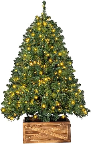 Árbol de Navidad preiluminado de 6 pies, árbol completo de Navidad verde artificial con 922 puntas de rama, 320 luces que cambian de color, soporte