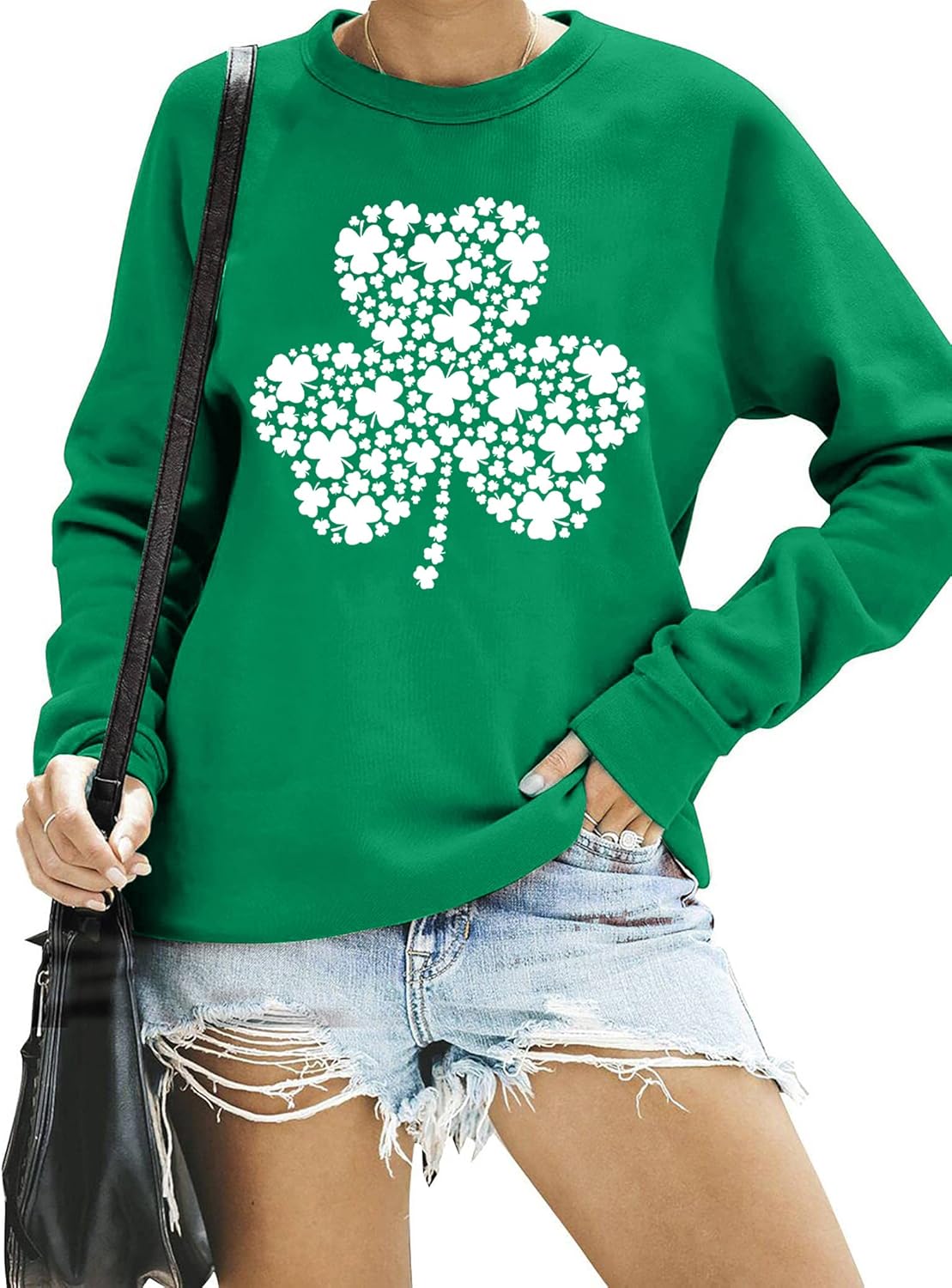 MEESHEEP St. Patrick's Day Sweatshirt for Women Clover Graphic T-Shirts Patty's Day Long Sleeve Tee Tops - Image 3