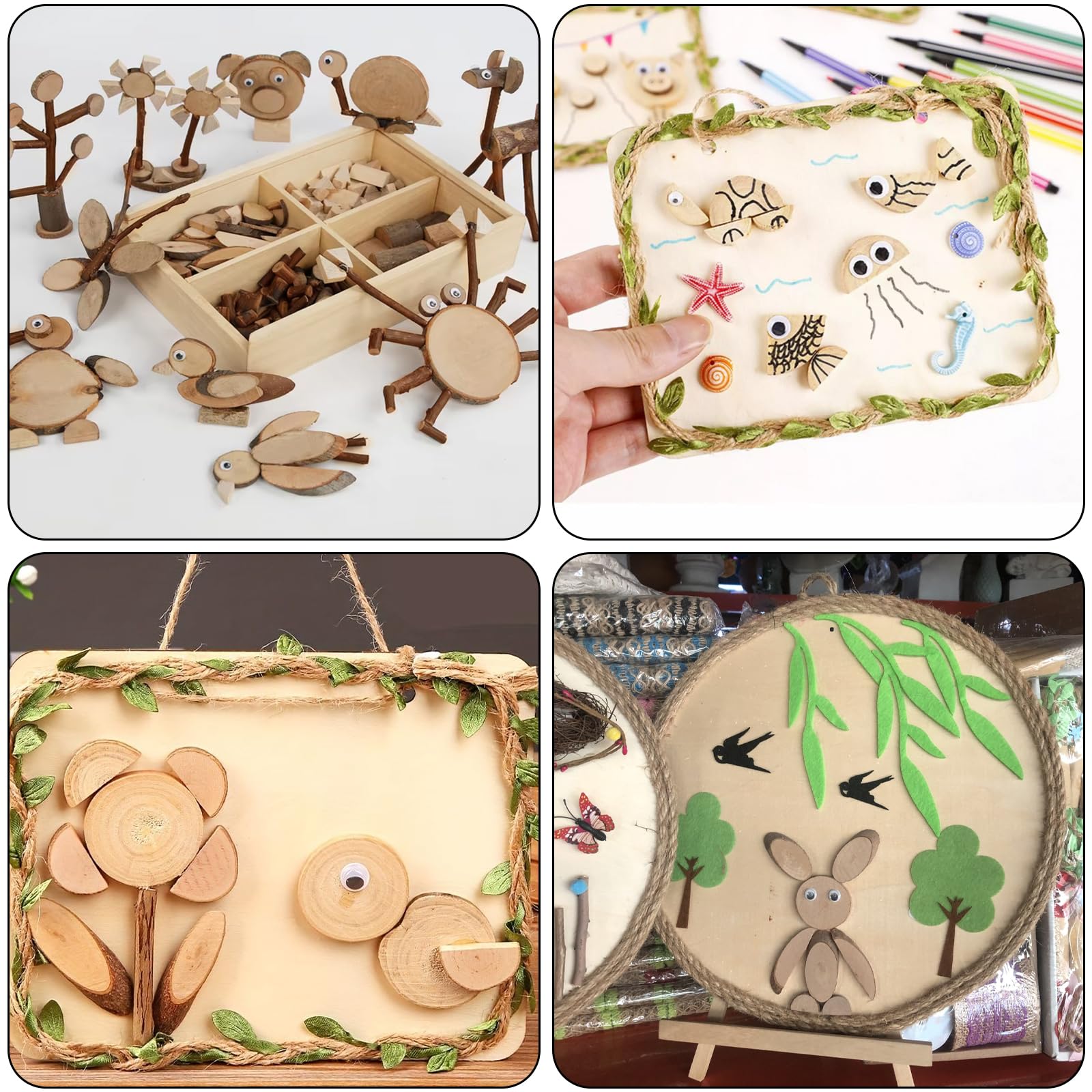 Luabue 163Pcs Wood Slices for Crafts 2-5cm Small Wooden Discs Unfinished Log Wooden Circles Wood Sticks for Crafting Pine Cones Branches Twigs Craft Kit with Felt Fabric for Classroom Art Project - Image 3
