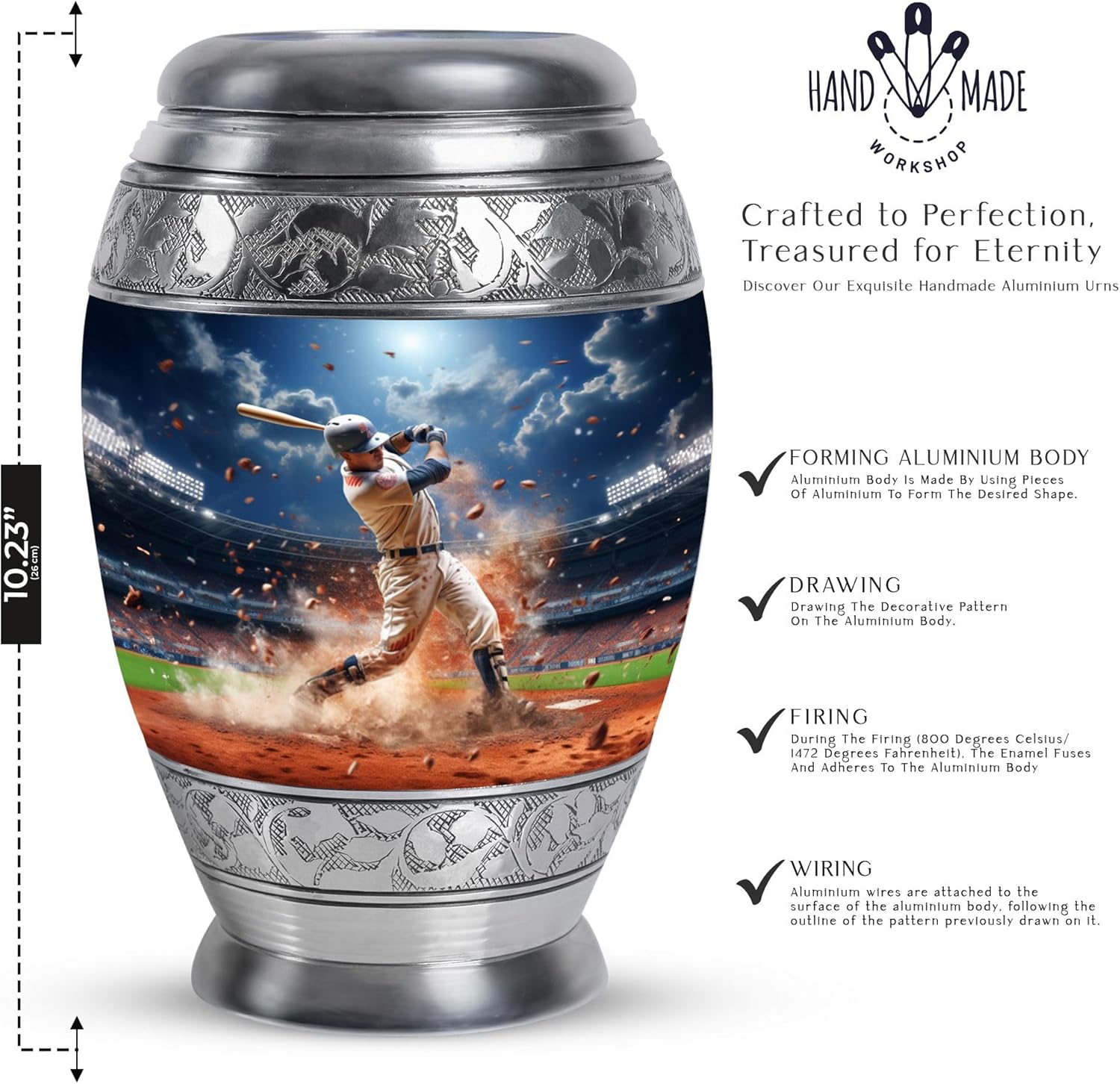 Baseball Urns - Blue Cremation Urn for Burial - 10 Inch - Large Cremation Urns for Adult Female Mother - Decorative Funeral Urn for Adult Ashes Men - Image 2