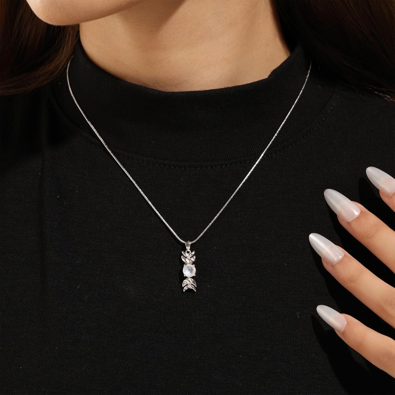 Moon Natural Cut Moonstone Necklace for Women, Crescent Moon Pendant Spiritual Jewelry Gifts - Image 4