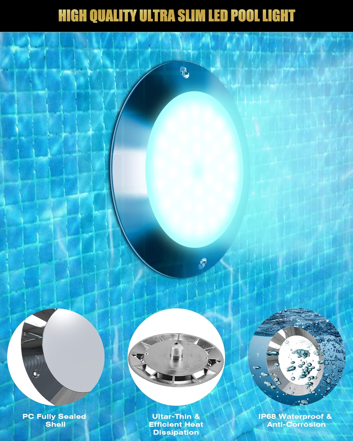 Goldlife P9 6" Pool Lights for Inground Pool with RGB Controllers Kit 120V | 60 W 6000 LM LED Underwater Pool Lights for Inground Pools w/ 50ft Cord, PC Corrosion-Resistant Swimming Pool Light Fixture