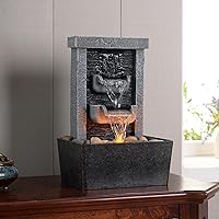 GOSSI 10.3" Indoor Tabletop Waterfall Fountain with LED Lights, River Rocks & Quiet Pump - Relaxation Home Office Decor