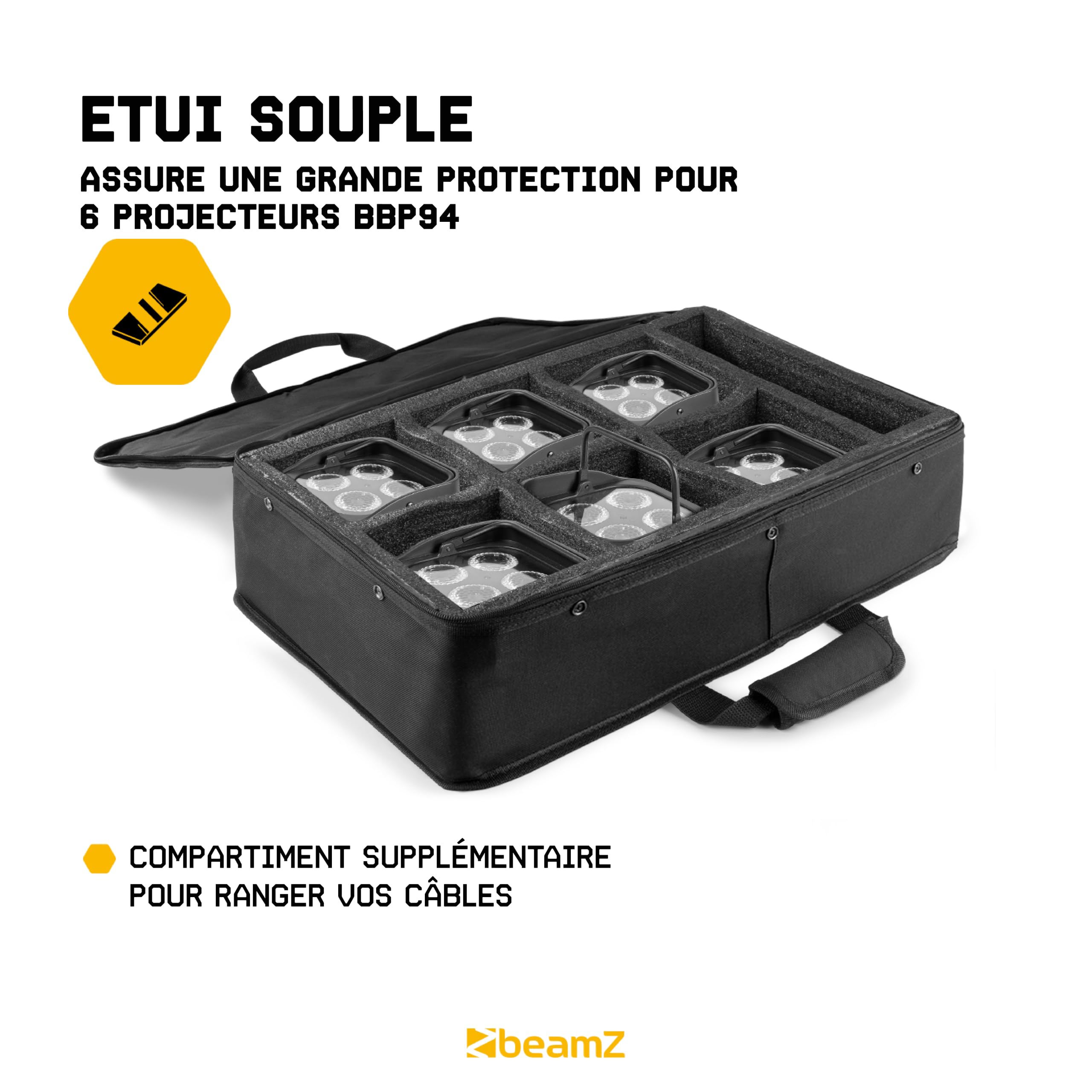 BeamZ BBP94W - Lot de 6 Projecteurs PAR Uplight sur Batterie RGBWA WDMX 48 Watts et Valise - Autonomie 9H, Idéal pour Éclairage de Salle, Mariage, Jardin, Architecture, Hôtel, Restaurant