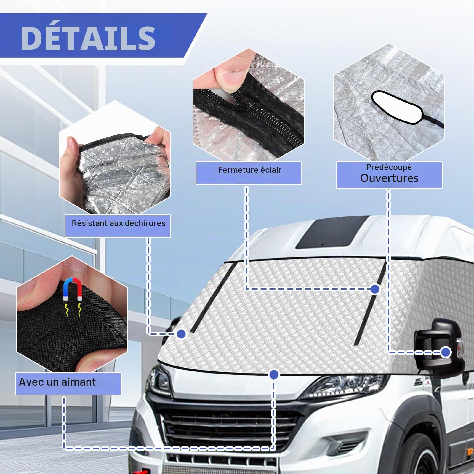 Housse de protection thermique pour pare-brise avant, avec fermeture éclair, tapis de fenêtre thermique, protection thermique, pour Fiat Ducato, Peugeot Boxer, Citroën Jumper X250/290, 2006