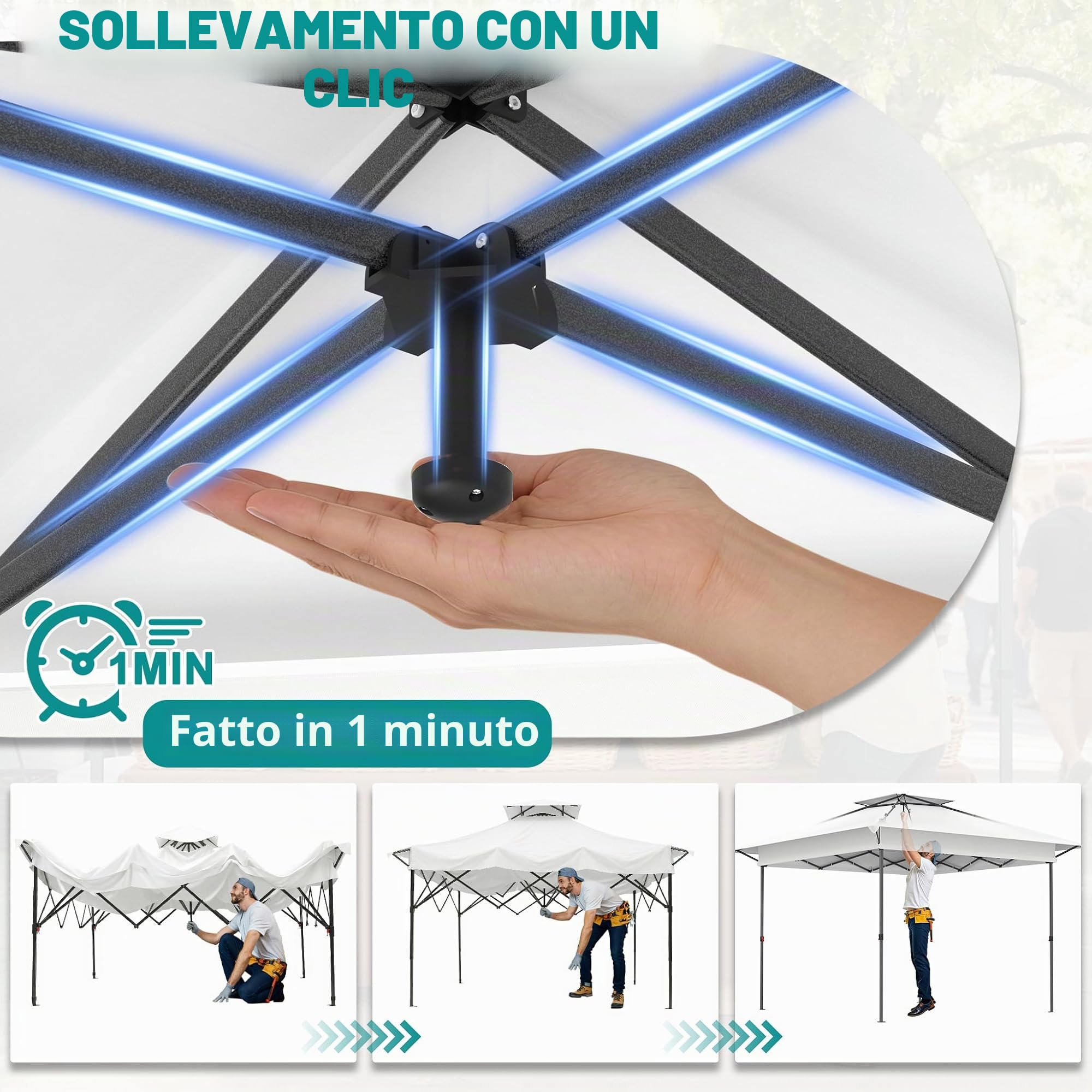 FIVMEN Padiglione 4x4 pop-up, stabile, resistente all'inverno, padiglione pieghevole, altezza regolabile con doppio tetto e 4 zanzariere, parti laterali, padiglione da giardino, con borsa per il