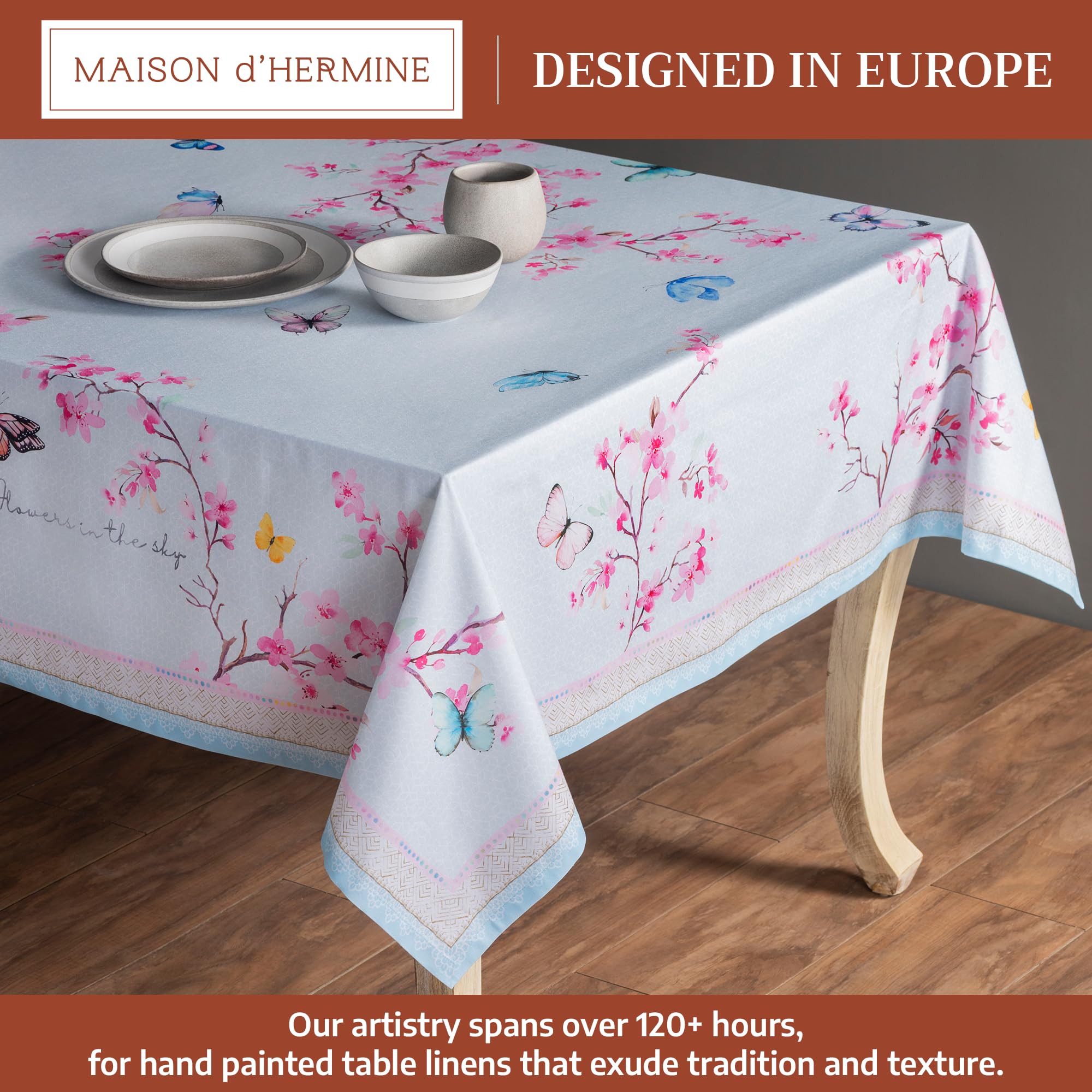Maison d'Hermine Nappe rectangulaire réutilisable 100 % coton - 177,8 x 274,3 cm