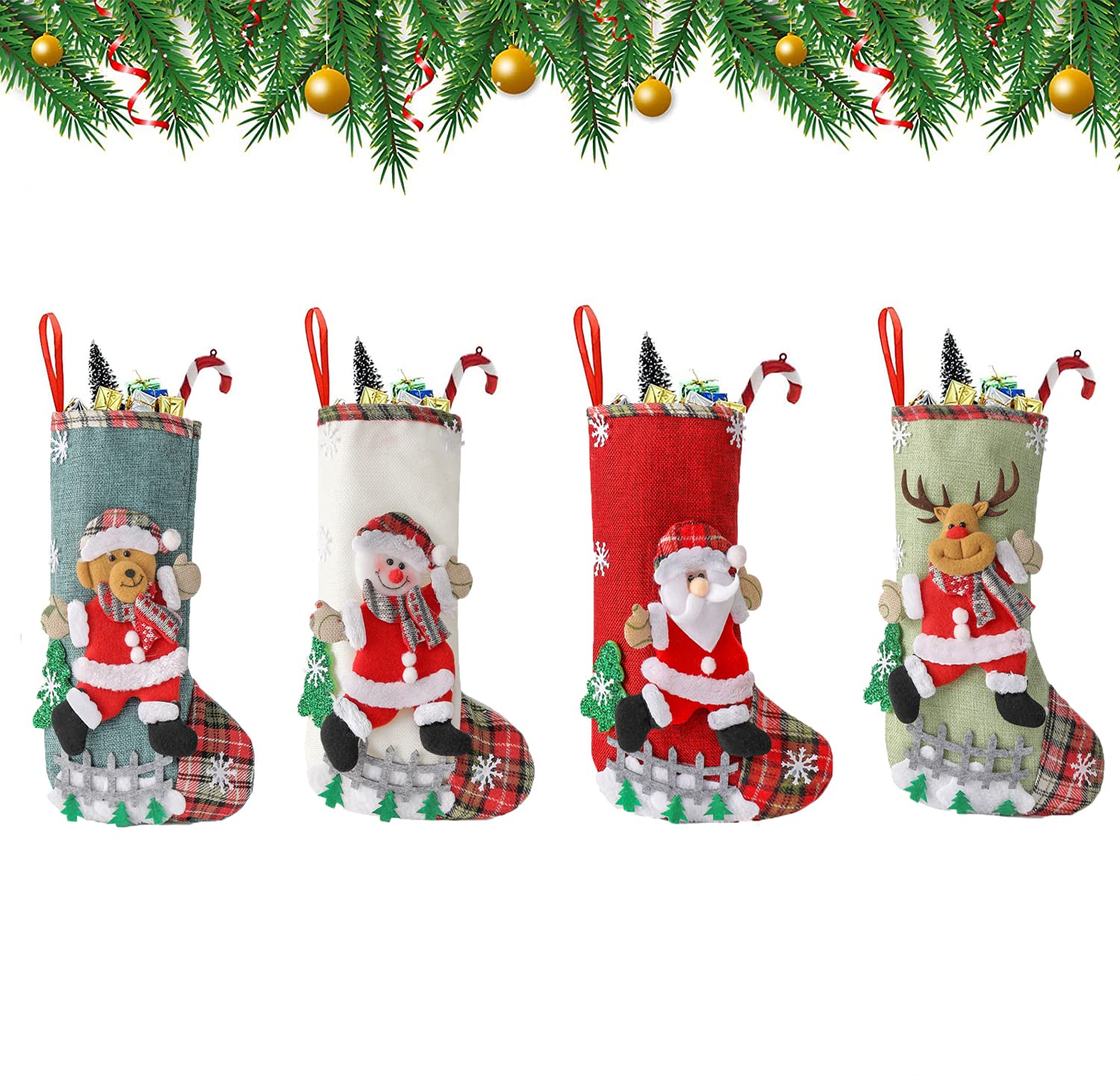 Botte de Noël suspendre pour cadeaux et confiseries lot de 4 grands bas