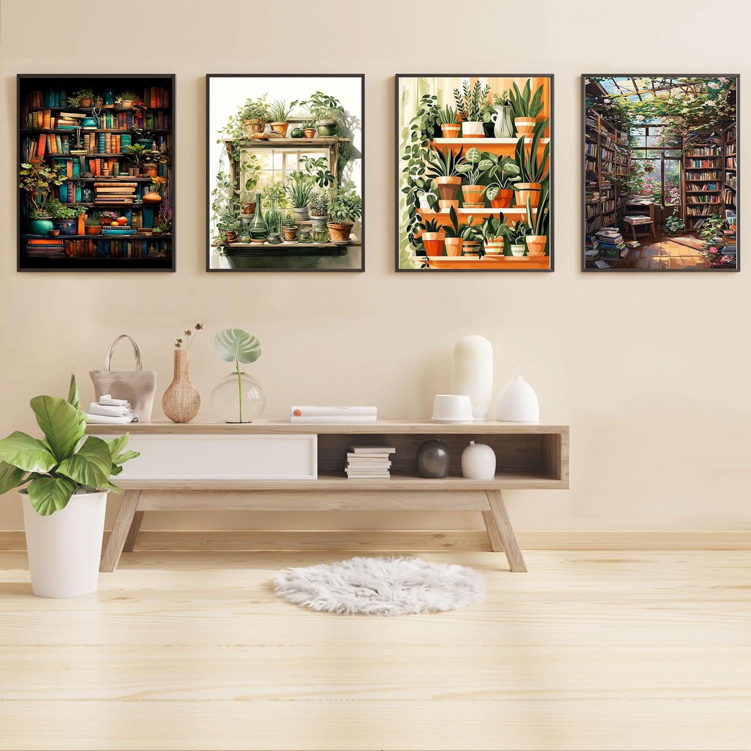 Hutarosl 4 Pack Paint by Numbers Kit for Adults Plant- Bookshelf Paint by Number Adult, Canvas Painting by Numbers for Adults Perfect for Gifts Home Wall Decor 12x16inch image 2