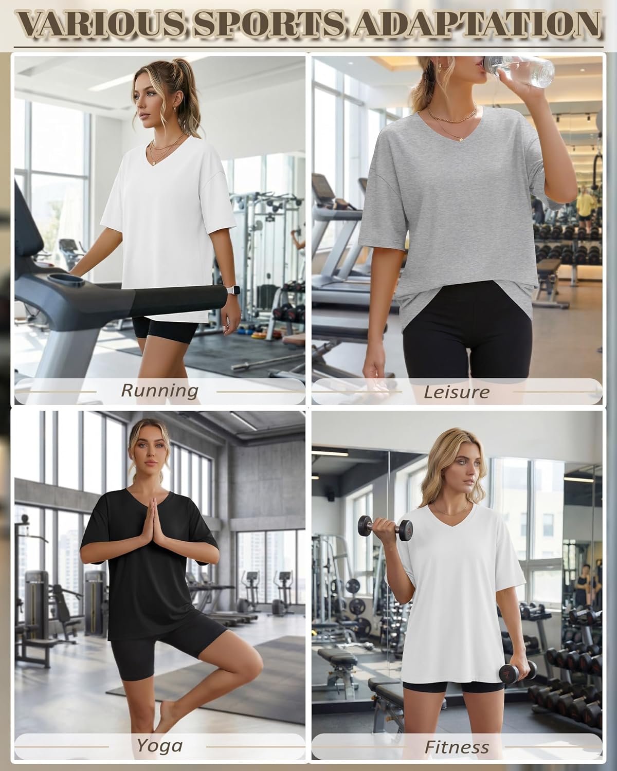 3 Pack Women's Oversized Shirts V Neck Short Sleeve Tops Workout Casual Basic Loose Sweatshirts Gym Clothes - Image 2