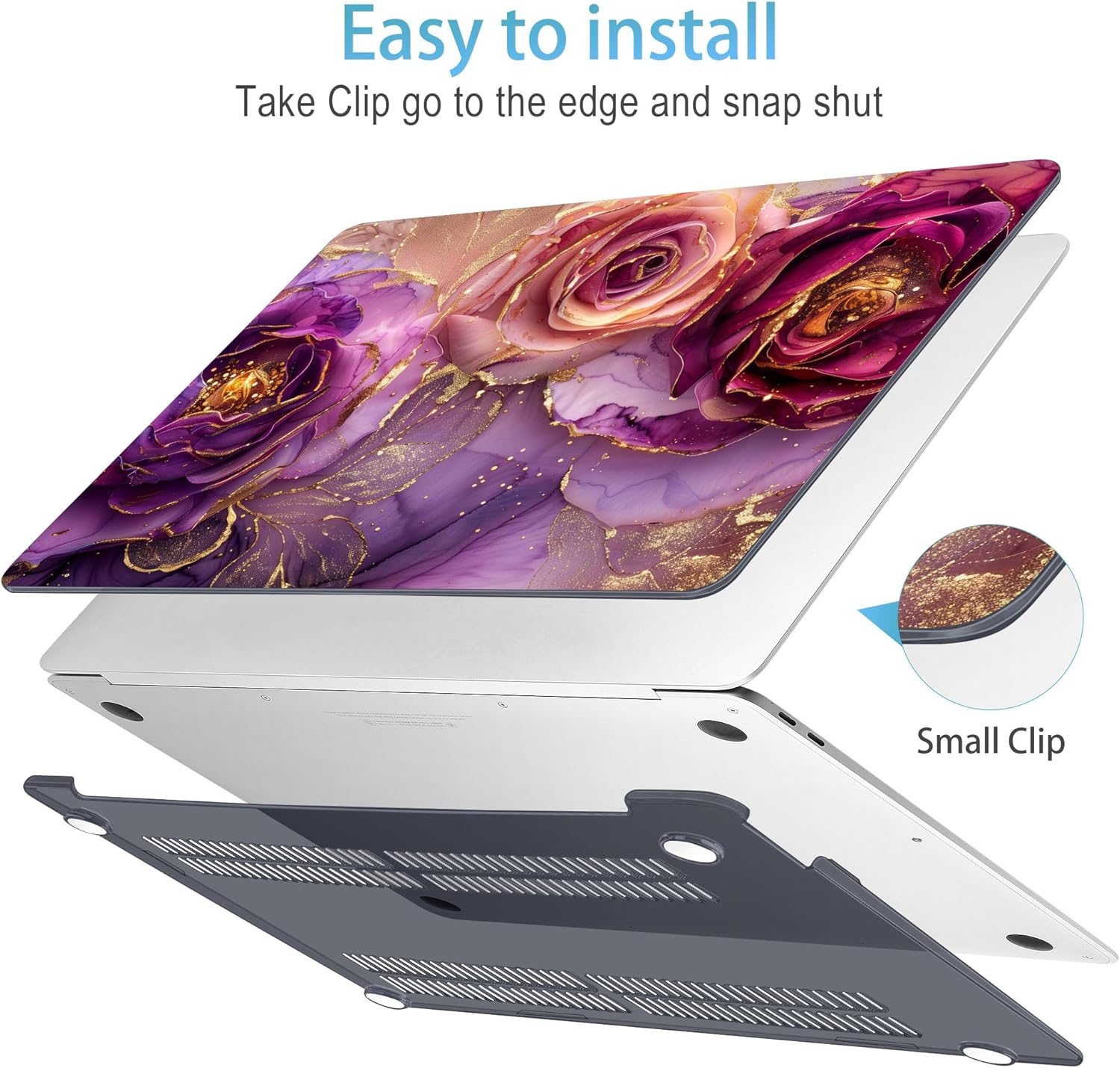 Mektron for MacBook Air 13 inch Case 2021-2018 Release A2337 M1 A2179 A1932, Plastic Hard Shell Case Only Compatible with MacBook Air 13 inch Retina Fits Touch ID, Marble Flowers - Image 3