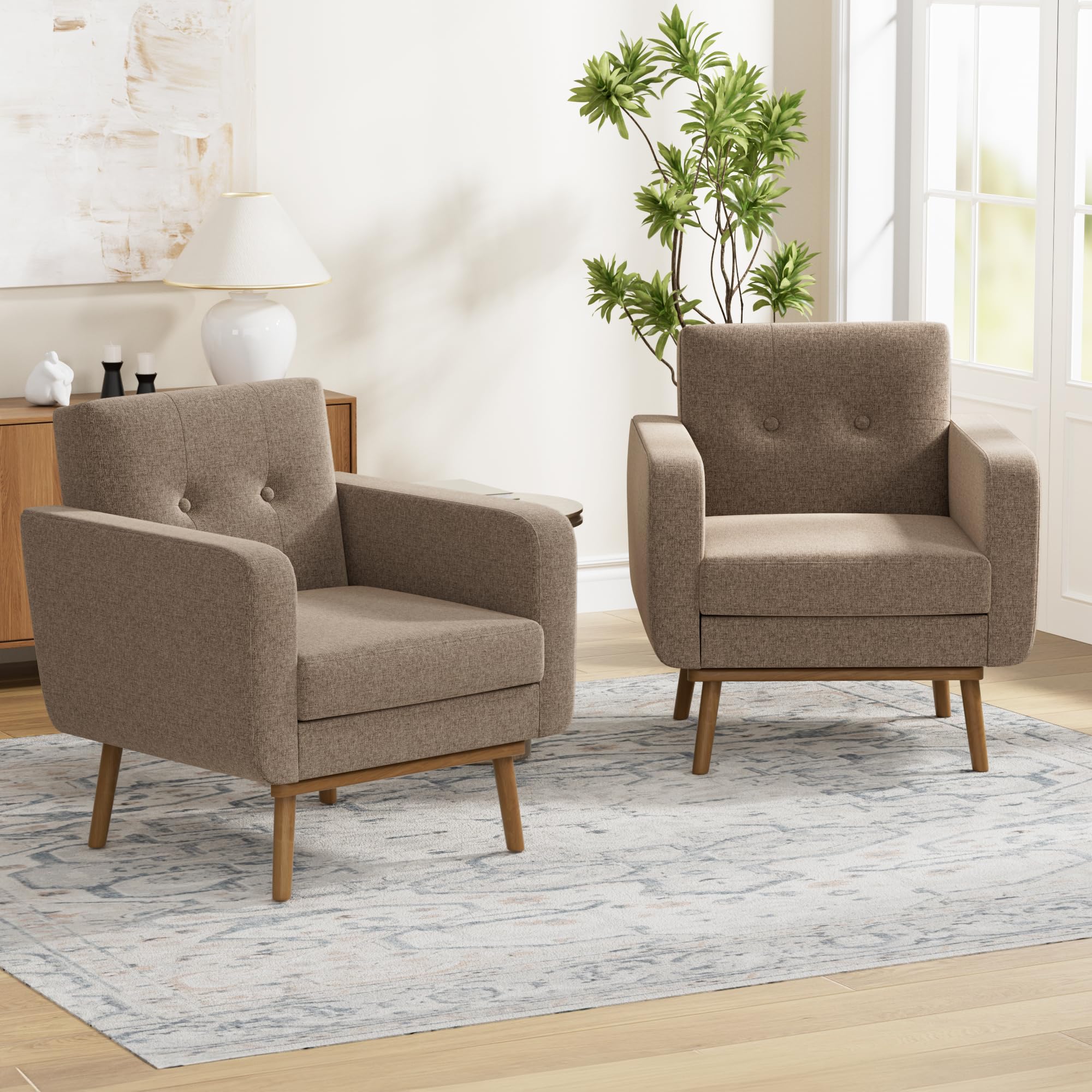 HUIMO Fabric Accent Chairs Set of 2, Button Tufted Living Room Chairs Easy to Install, Mid Century Modern Chair, Upholstered Arm Chair for Living Room