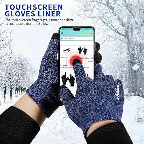 Miniatura 21 de Achiou Guantes de invierno para hombres y mujeres, guantes para pantalla táctil, gel de silicona antideslizante grueso mejorado, forro térmico