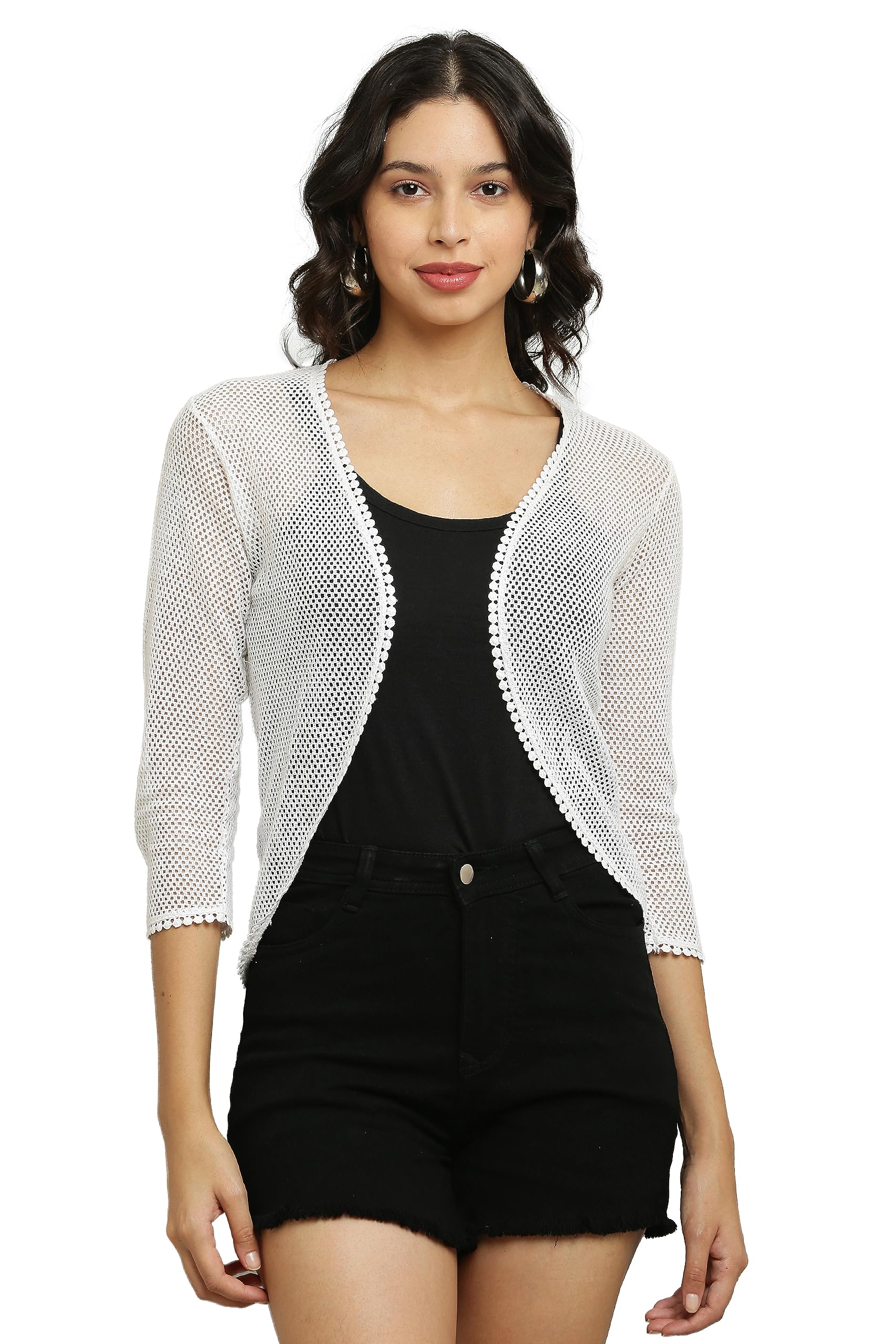 Craft Darbar Women's 3/4 Sleeve Sheer Lace Bolero Shrugs Open Front Net Cardigan