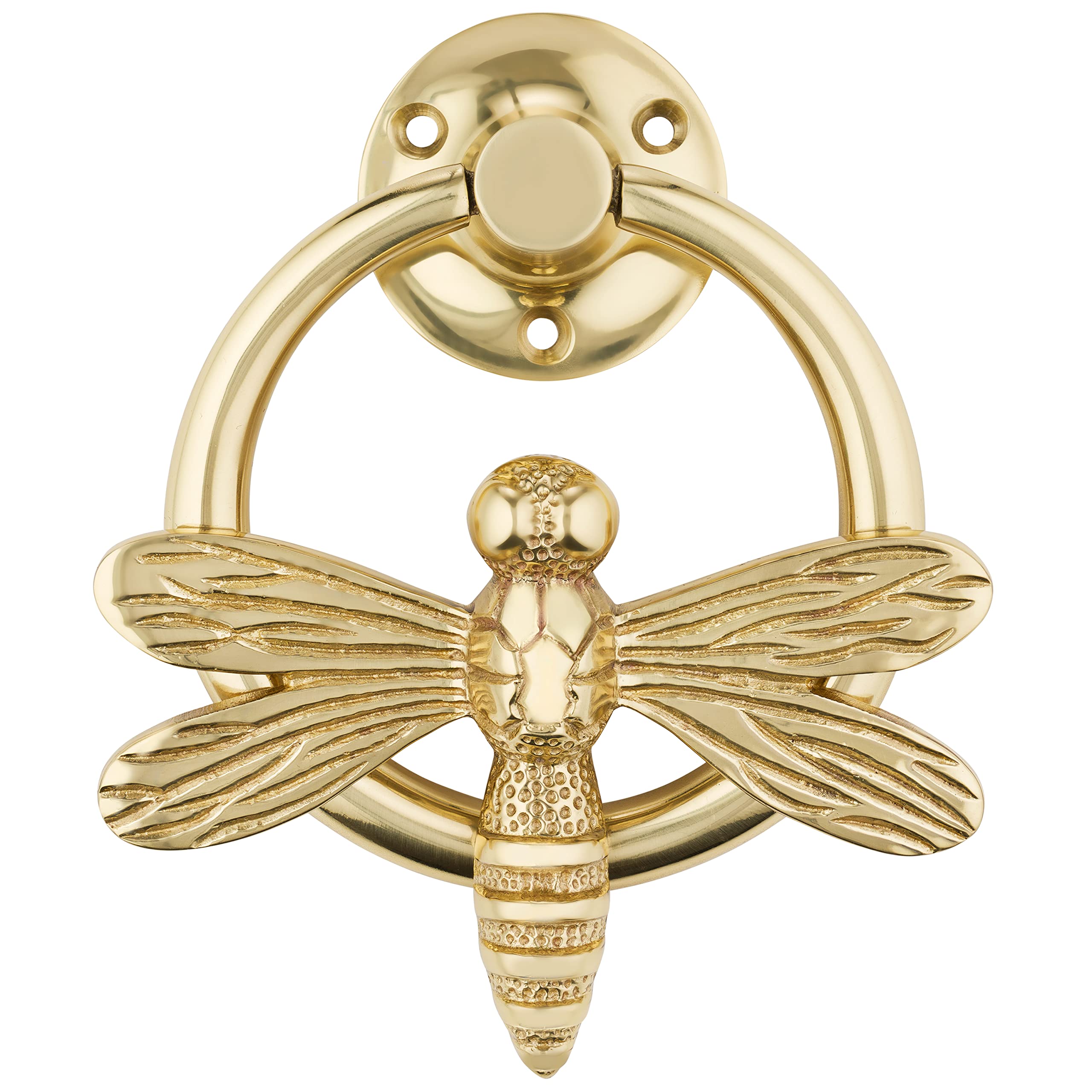 Brass Dragonfly Door Knocker for Front Door | Polished Solid Brass Gold Knockers with Strike Plate | UPVC | Dragonfly Front Door Furniture with a Unique Design