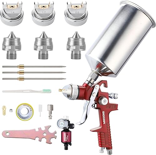Miniatura 8 de Pistola de pulverización profesional de aire de alimentación por gravedad HVLP con boquillas de 1.4 1.7 y 0.079 in, pistola de pintura con taza de