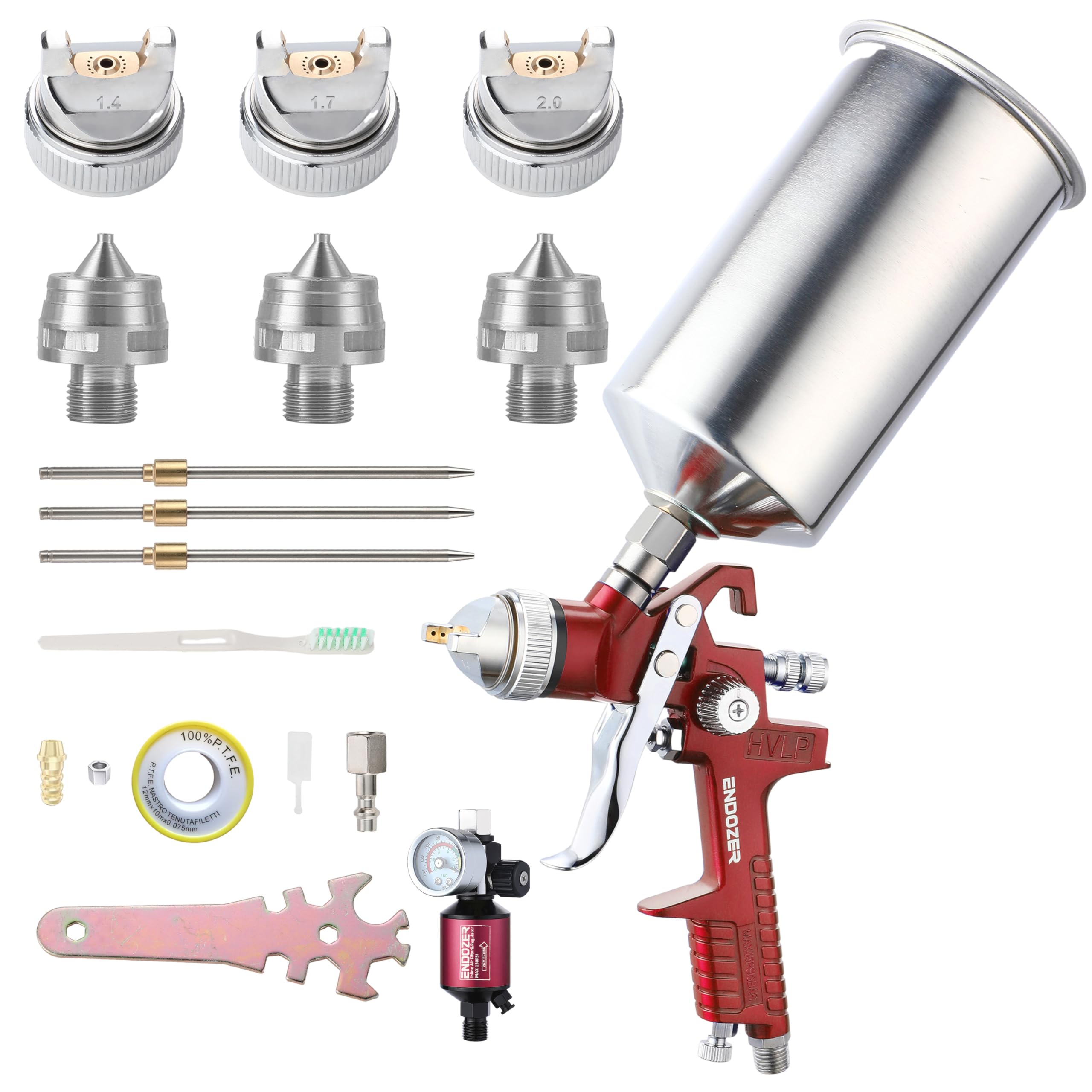 ENDOZER Profesjonalny pistolet natryskowy HVLP grawitacyjny z dyszami 1,4 1,7 2,0 mm, pistolet do malowania z aluminiowym kubkiem o pojemności 1000 cm³, do malowania ścian, powłok bazowych