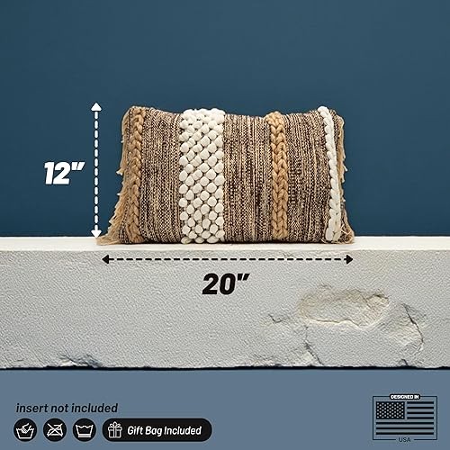 Miniatura 10 de Funda de almohada decorativa bohemia y chic de 12 x 20 pulgadas, almohadas lumbares de algodón tejido a mano, cojín neutro para sofá, cama, casa de
